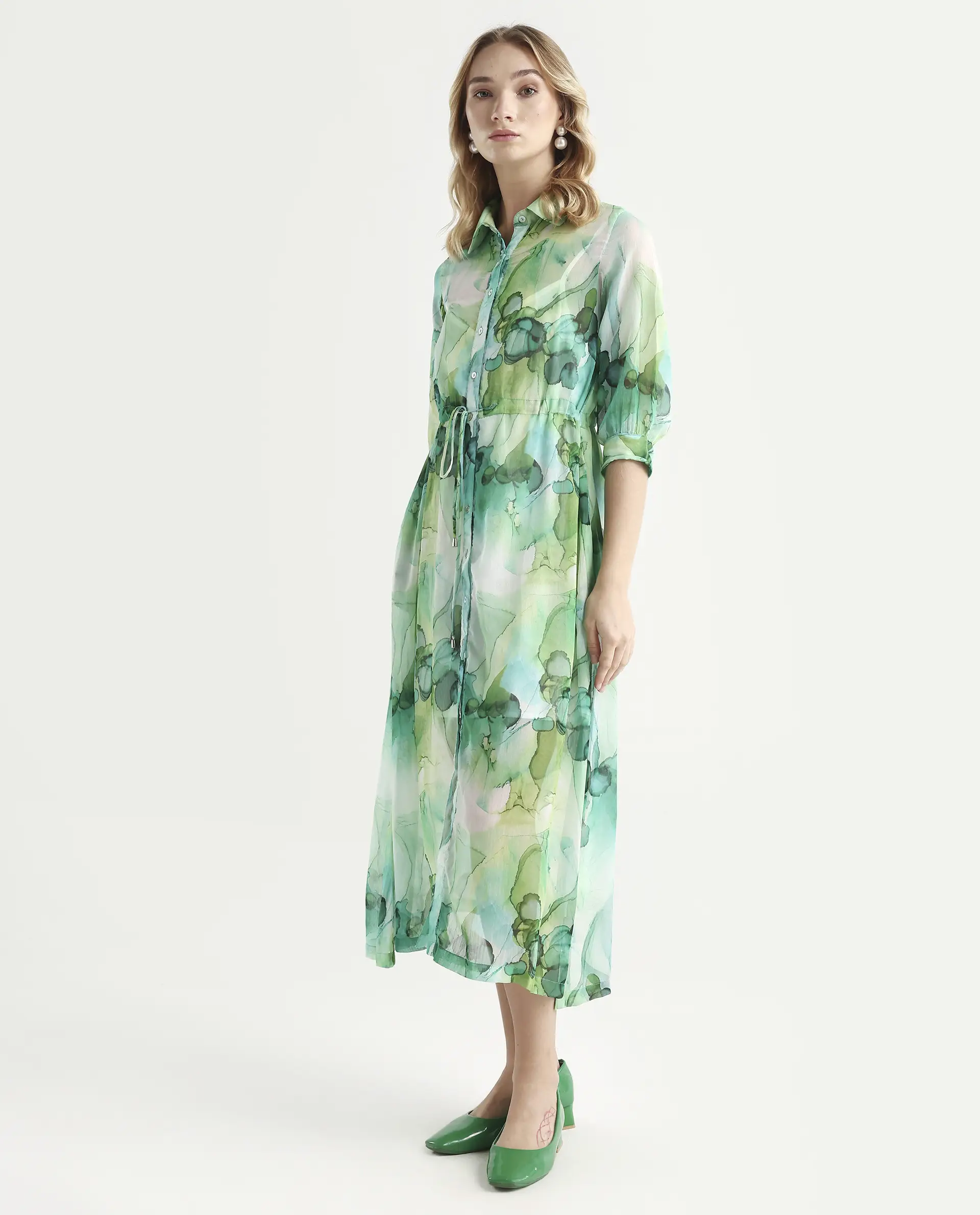 Rareism Women's Jamaica Green Sweetheart Neck Floral Print Knee Length Regular Fit Dress - Image 5