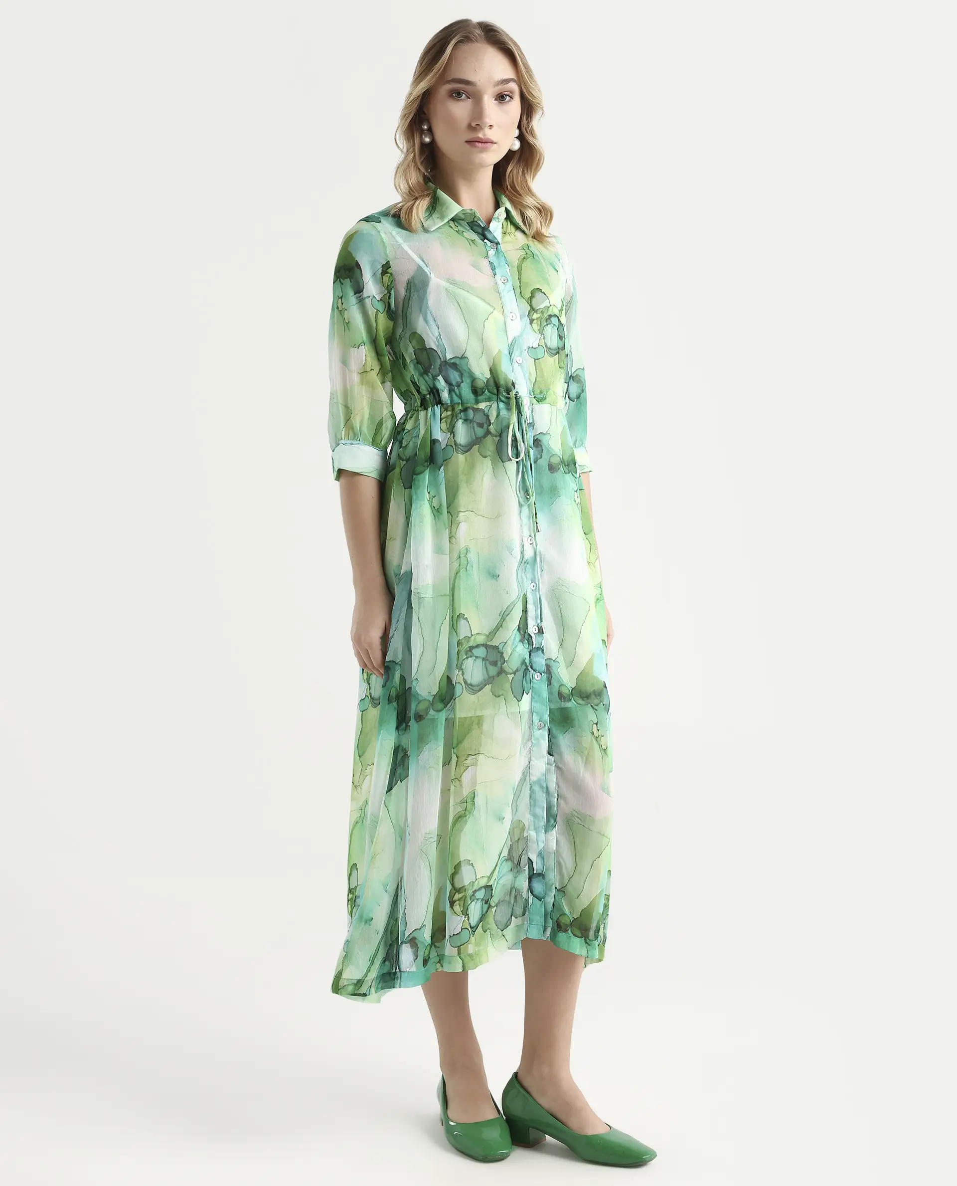 Rareism Women's Jamaica Green Sweetheart Neck Floral Print Knee Length Regular Fit Dress - Image 6