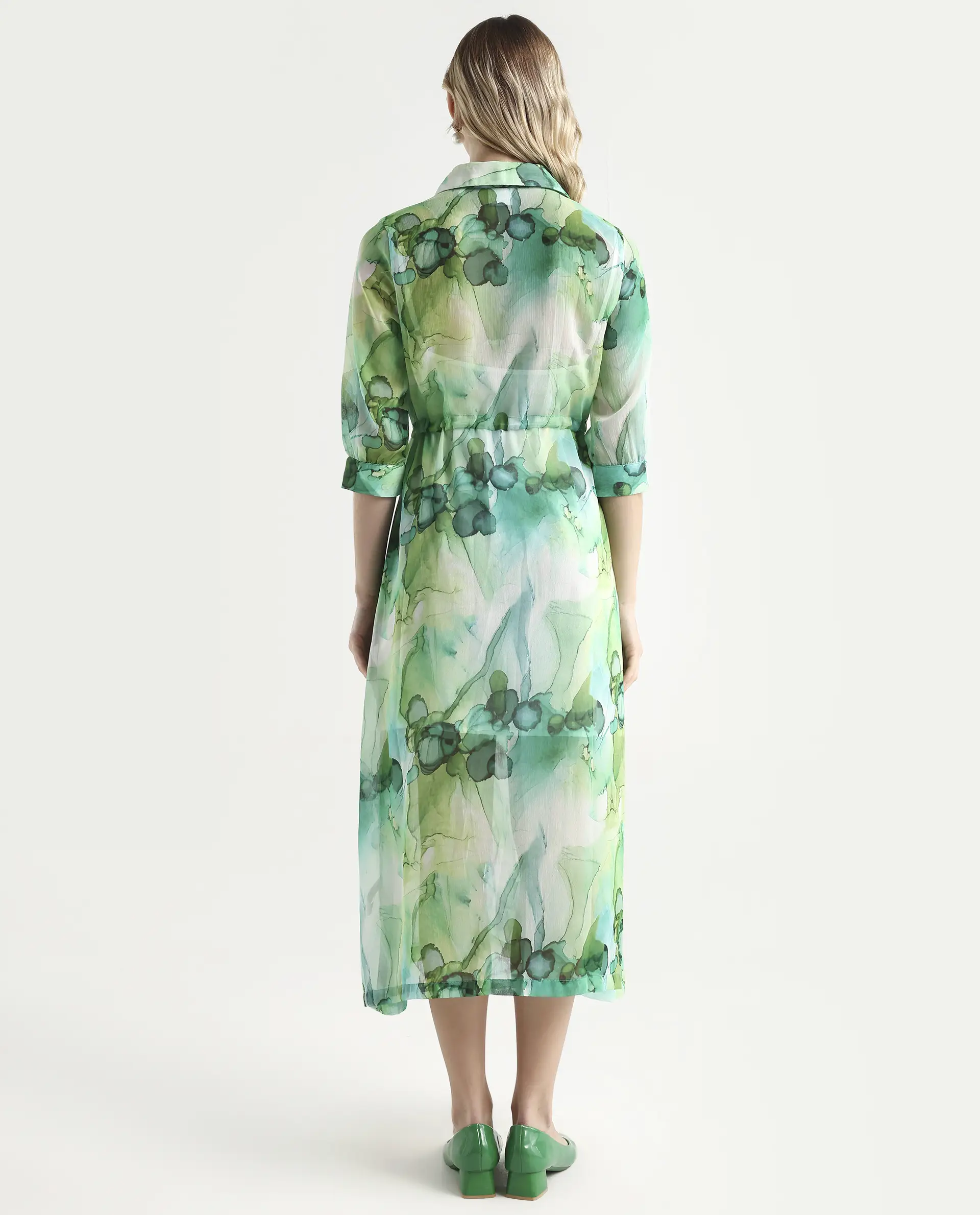 Rareism Women's Jamaica Green Sweetheart Neck Floral Print Knee Length Regular Fit Dress - Image 7