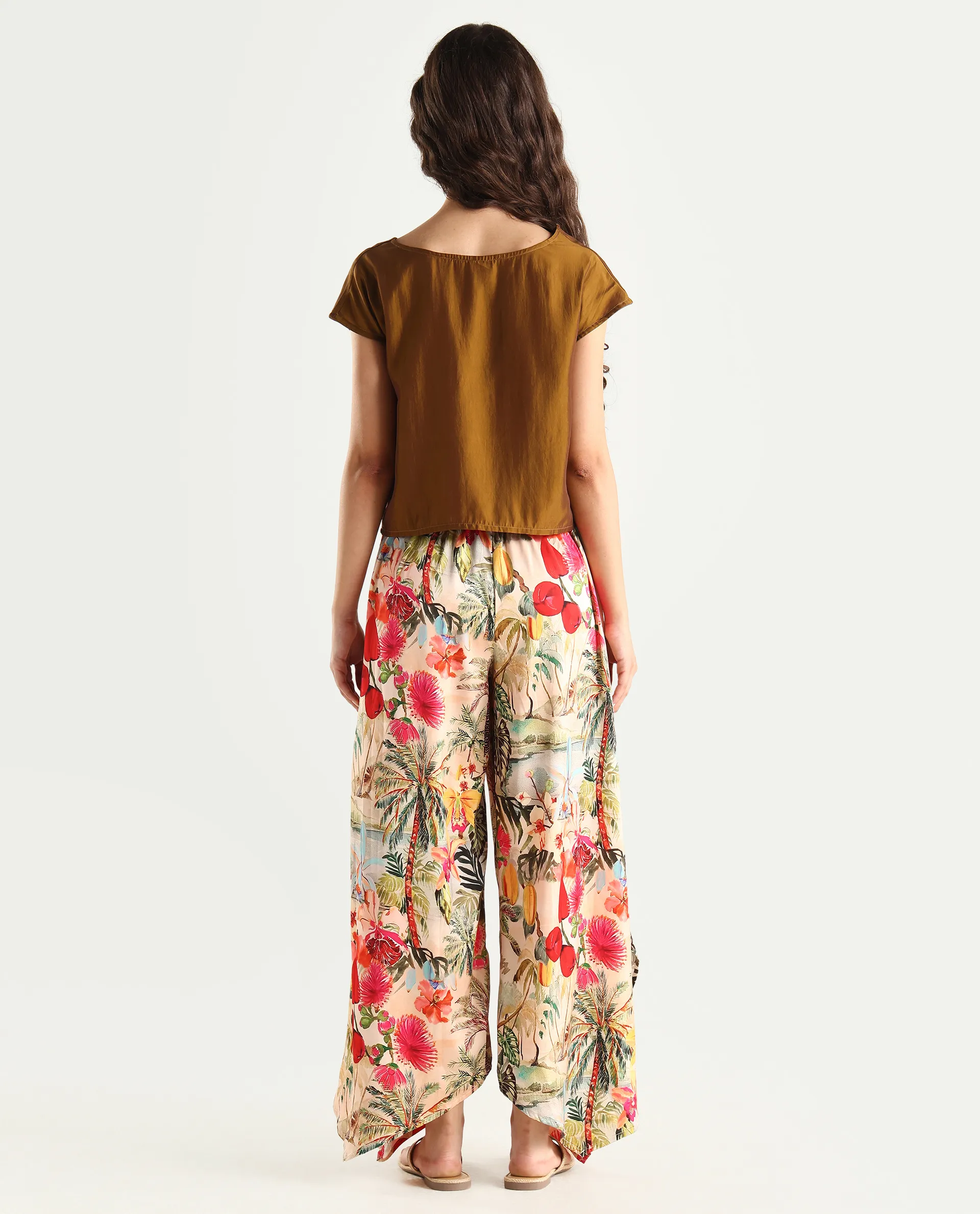 Rareism Women's Janary Multi Cotton Blend Tropical Print Ankle Length Flared Trouser - Image 7
