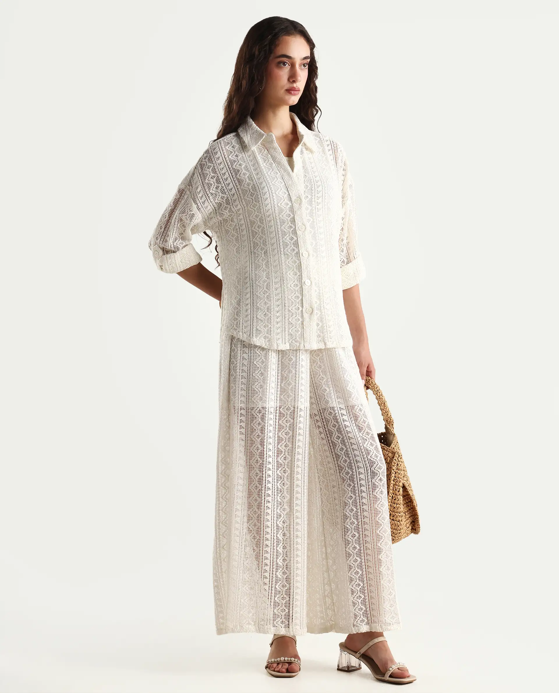 Rareism Women's Jancodam-T White Cotton Spread Collar Plain Cuffed Sleeve Relaxed Fit Shirt - Image 2