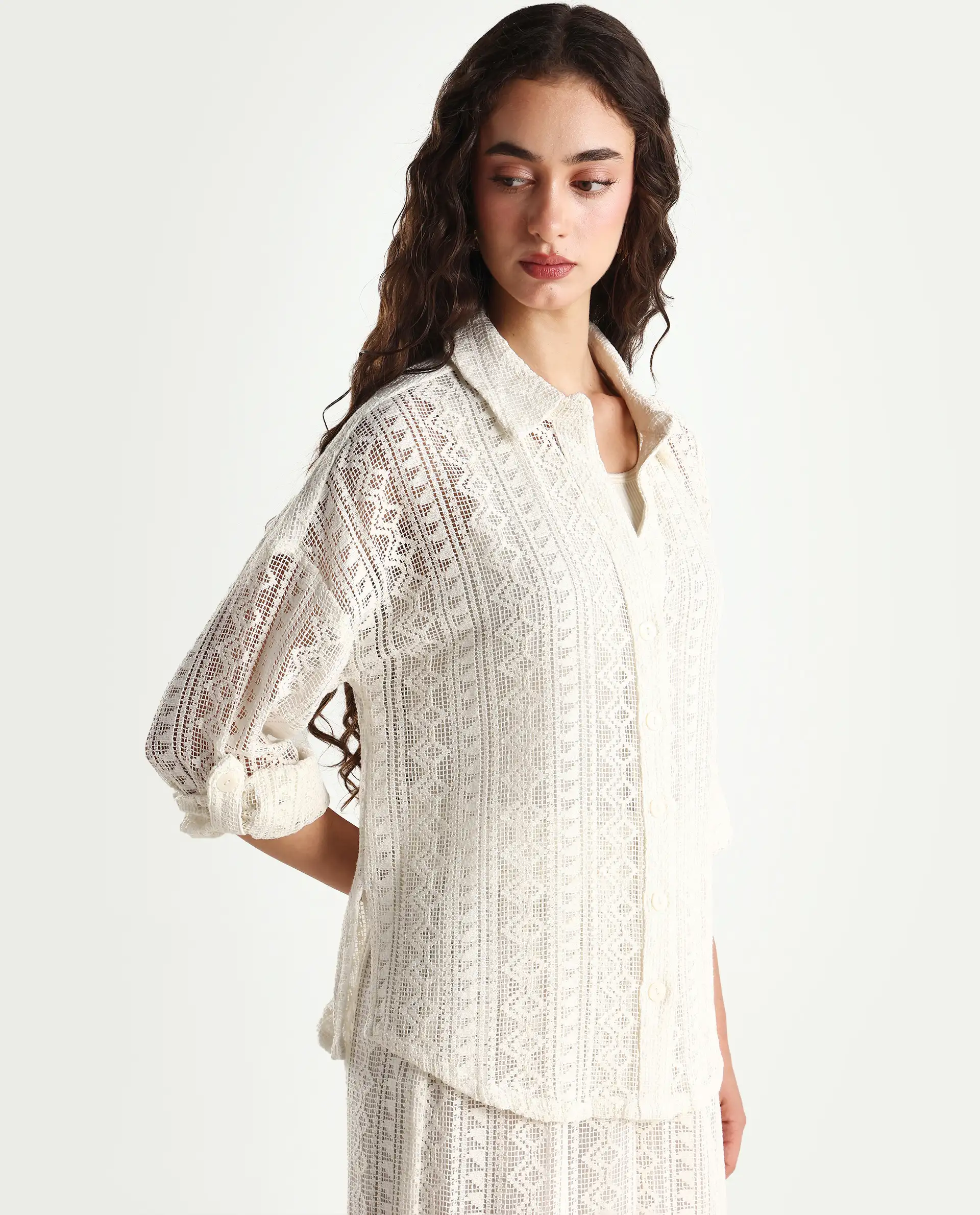 Rareism Women's Jancodam-T White Cotton Spread Collar Plain Cuffed Sleeve Relaxed Fit Shirt - Image 5