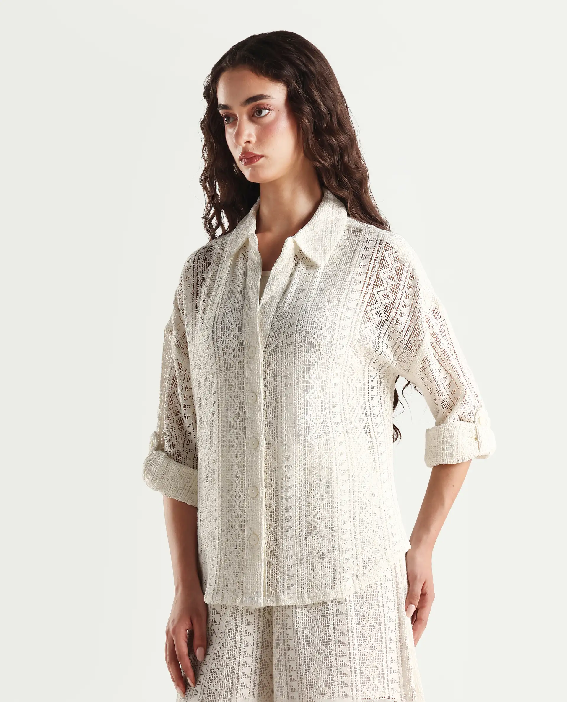 Rareism Women's Jancodam-T White Cotton Spread Collar Plain Cuffed Sleeve Relaxed Fit Shirt - Image 6
