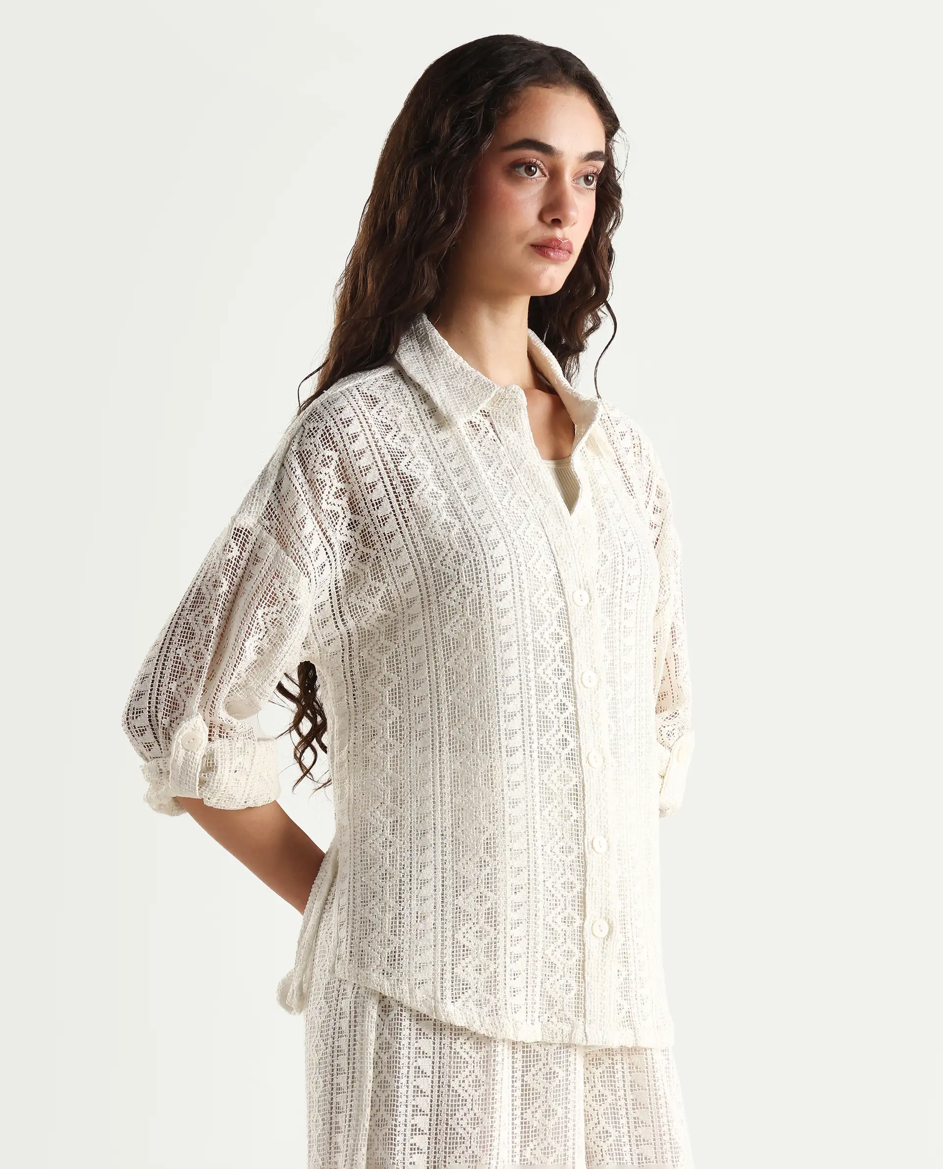 Rareism Women's Jancodam-T White Cotton Spread Collar Plain Cuffed Sleeve Relaxed Fit Shirt - Image 7