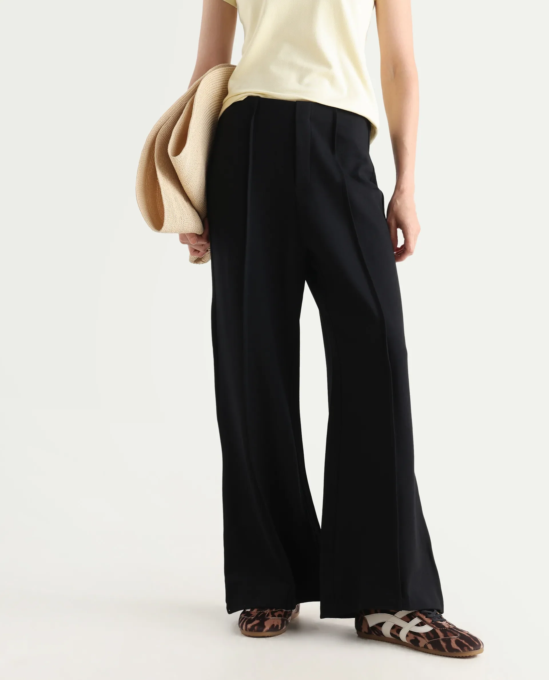 Rareism Women's Jancura Black Nylon Fabric Straight Plain Trouser - Image 2