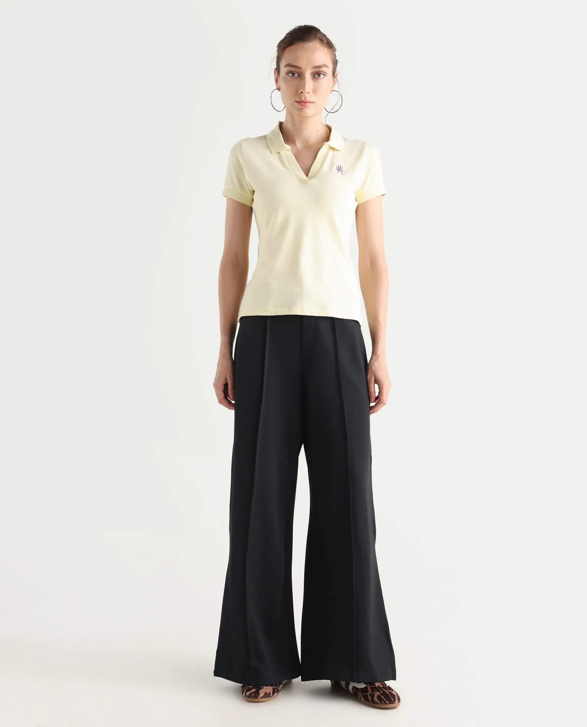 Rareism Women's Jancura Black Nylon Fabric Straight Plain Trouser - Image 3