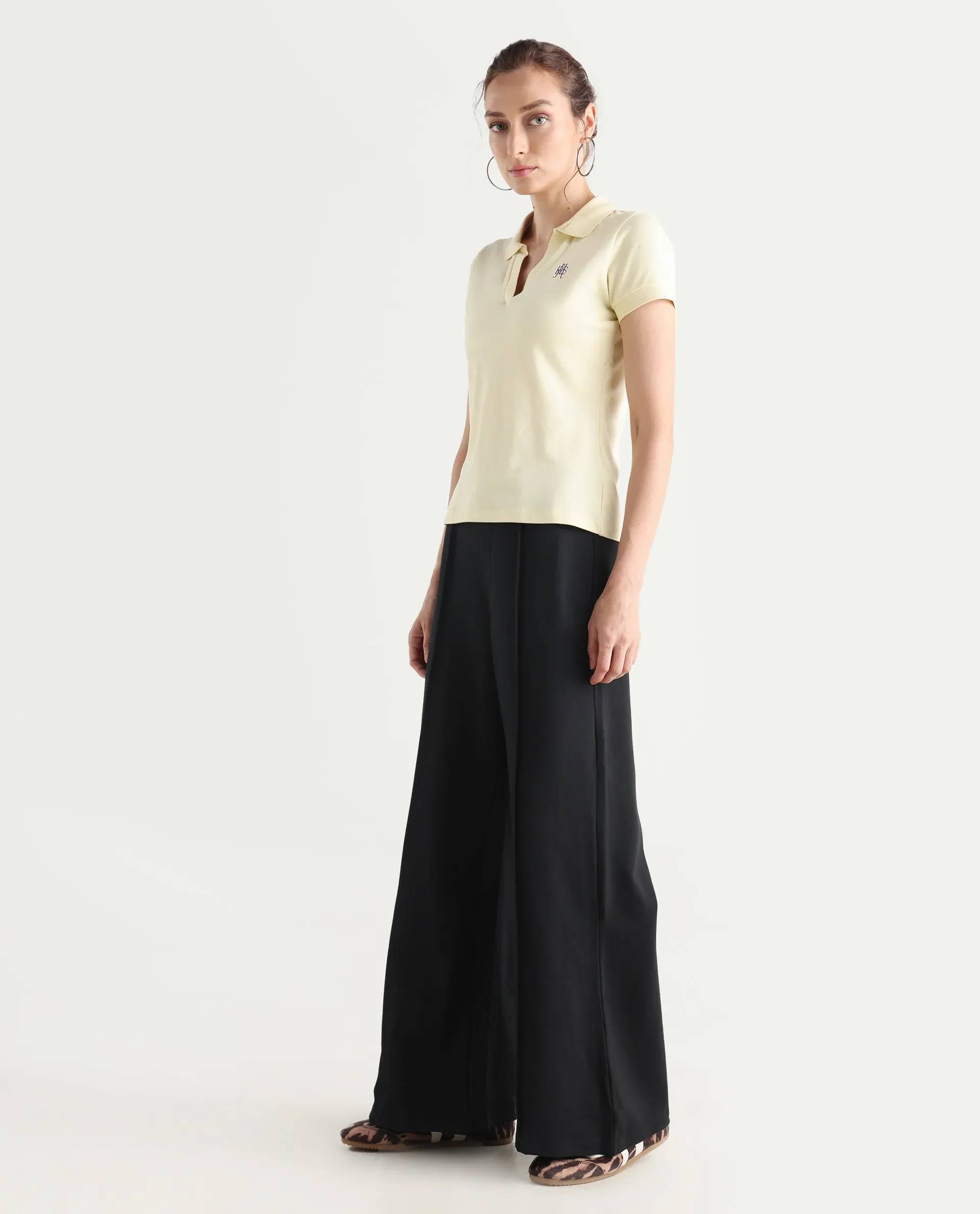 Rareism Women's Jancura Black Nylon Fabric Straight Plain Trouser - Image 7