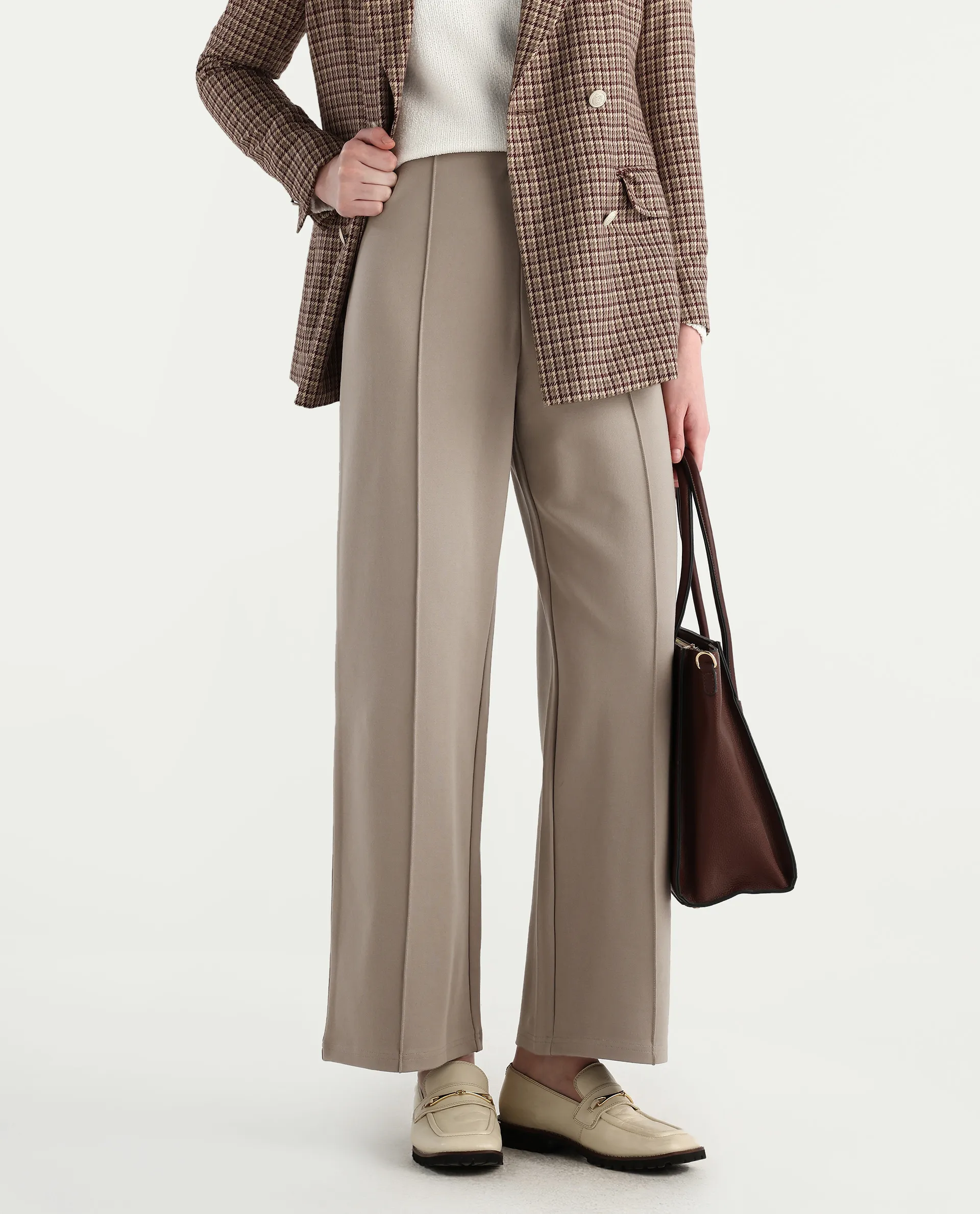 Rareism Women's Jancura-R Beige Nylon Fabric Straight Plain Trouser - Image 2