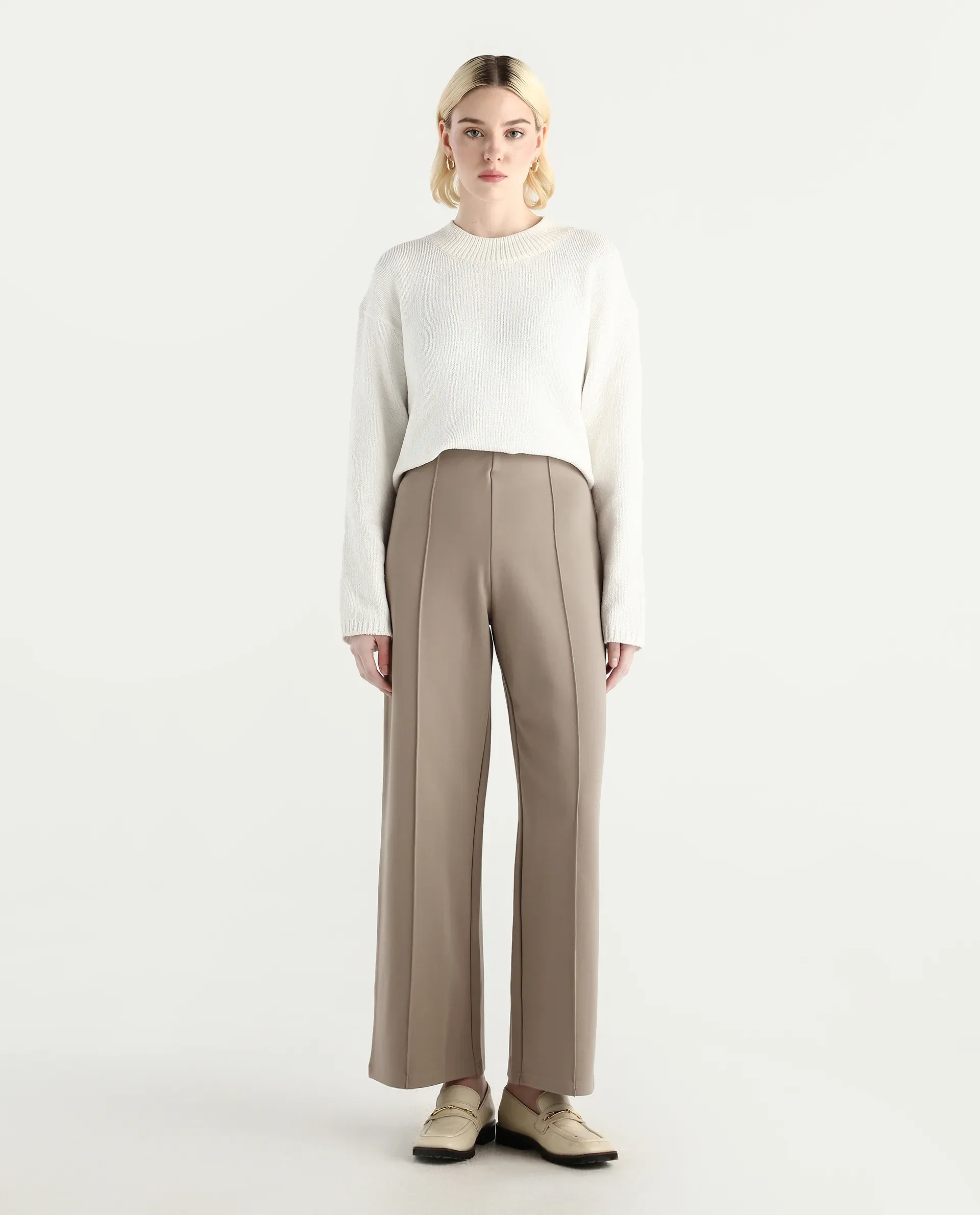 Rareism Women's Jancura-R Beige Nylon Fabric Straight Plain Trouser - Image 3