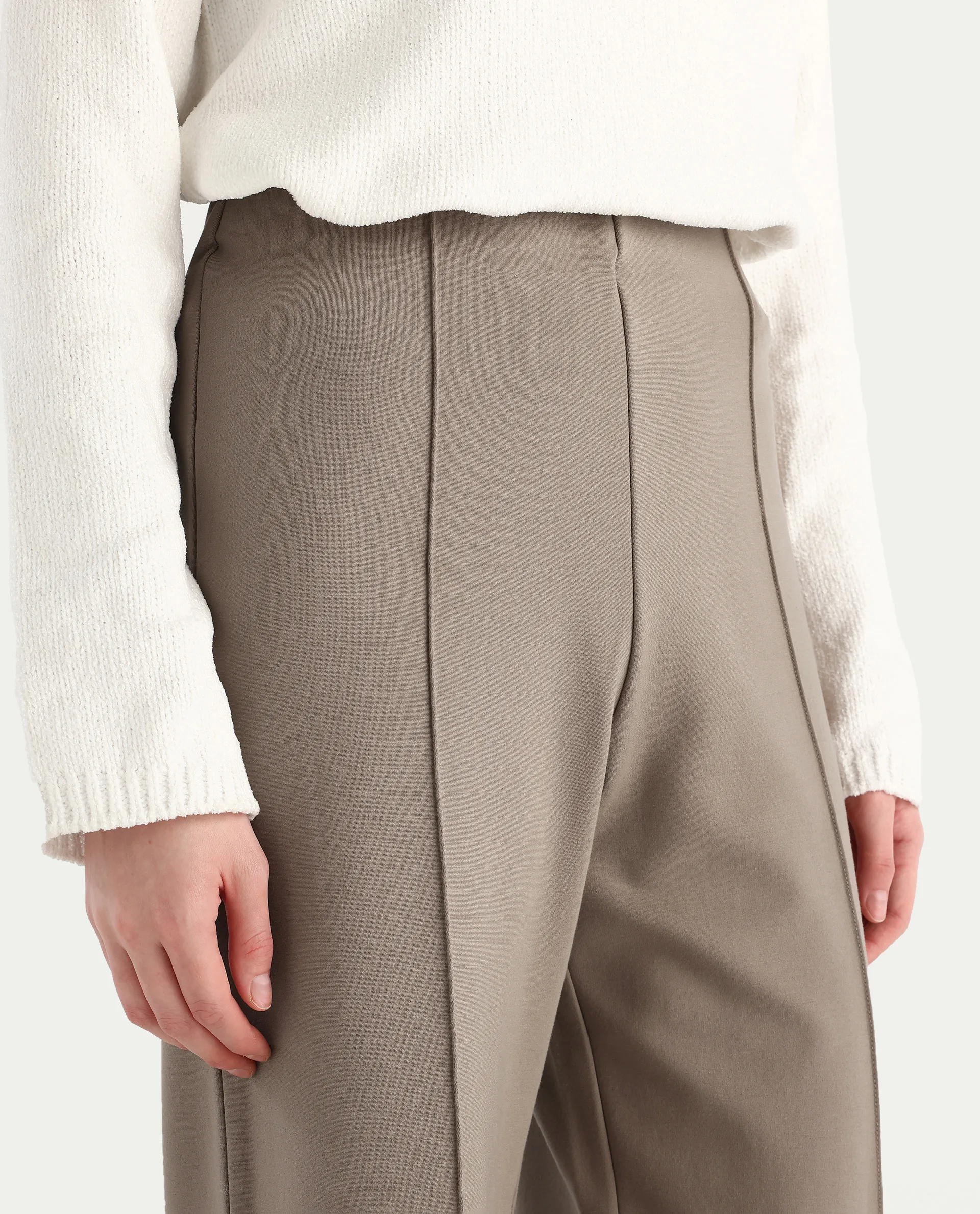 Rareism Women's Jancura-R Beige Nylon Fabric Straight Plain Trouser - Image 4