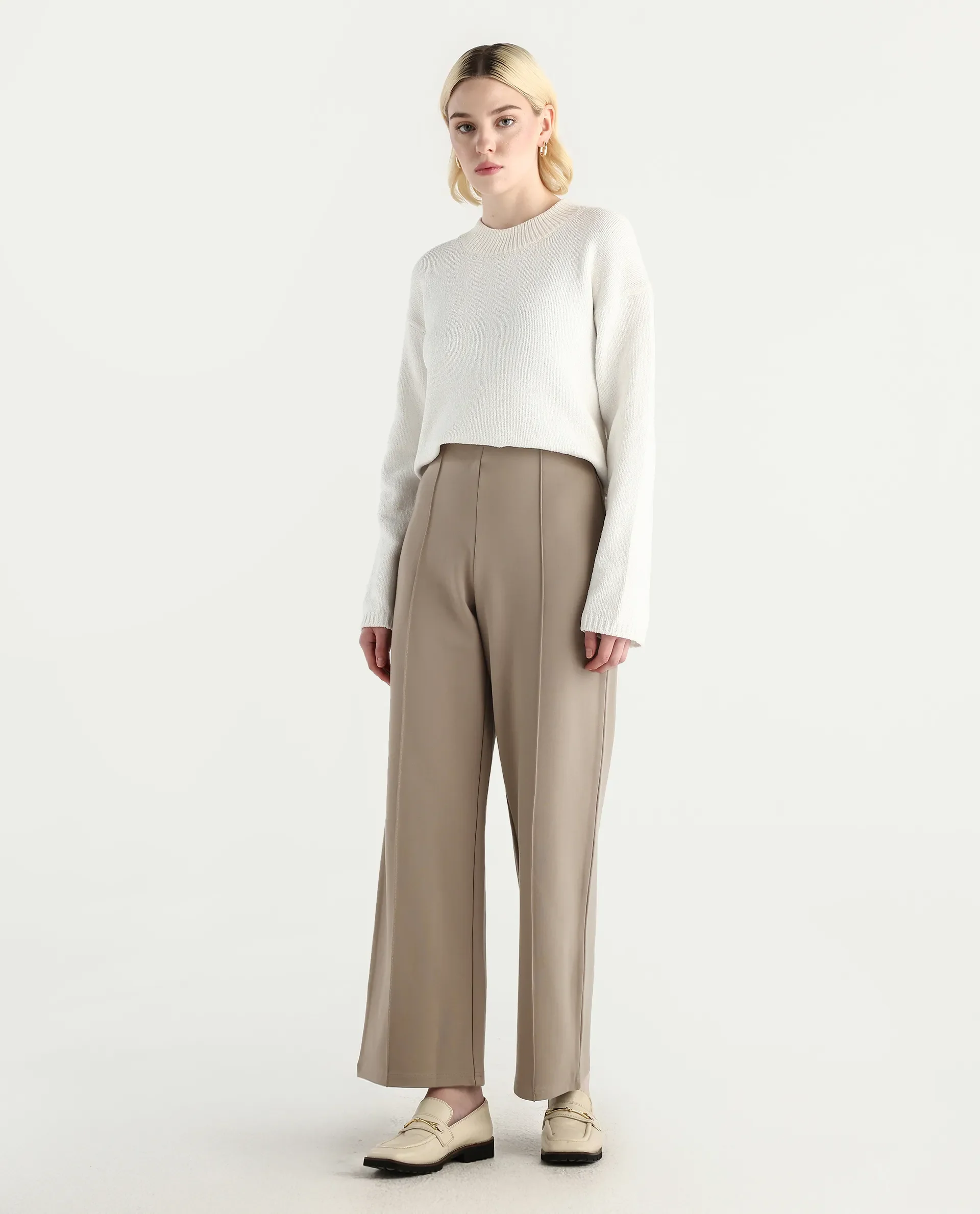 Rareism Women's Jancura-R Beige Nylon Fabric Straight Plain Trouser - Image 6