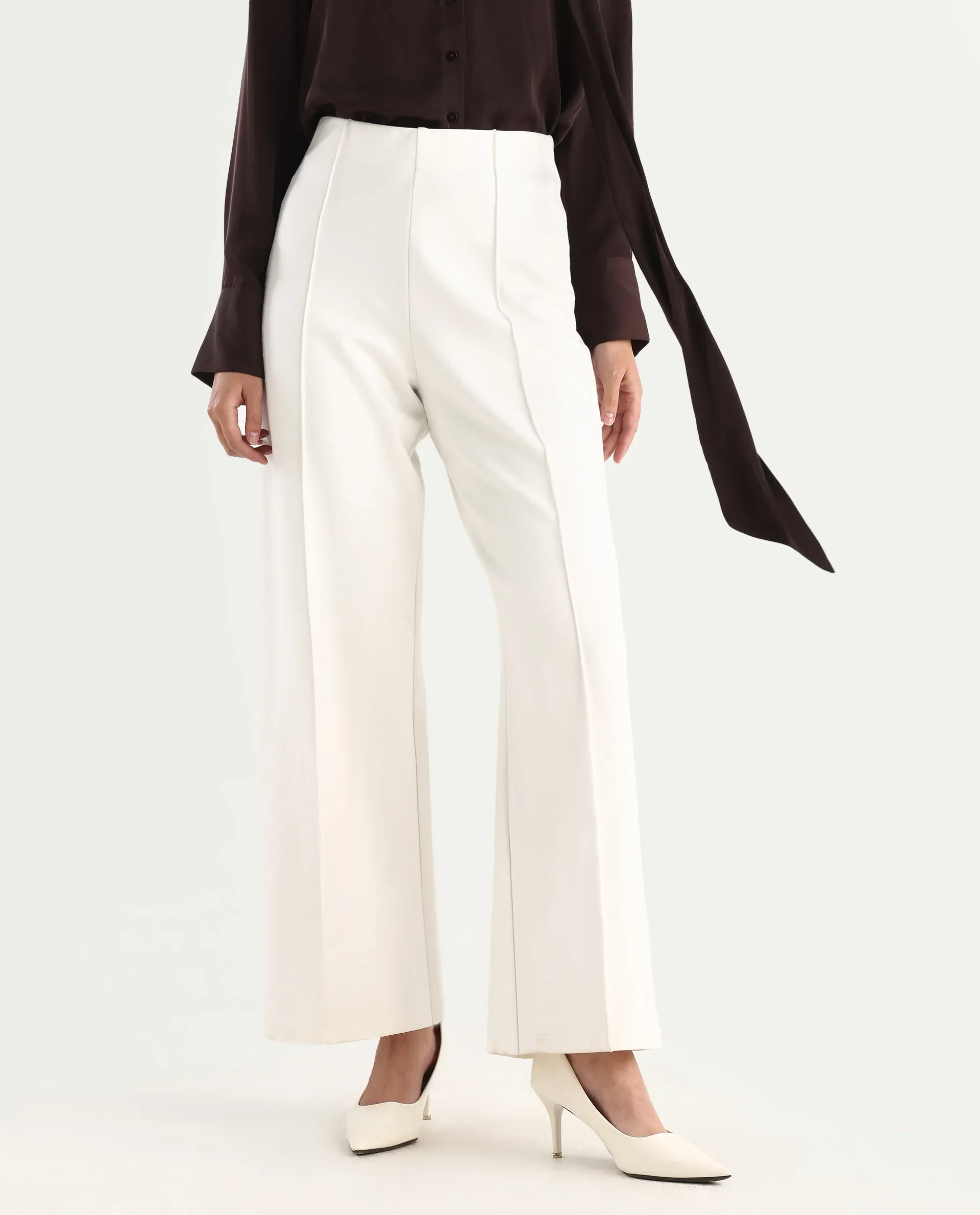 Rareism Women's Jancura Off White Nylon Straight Plain Trouser - Image 2