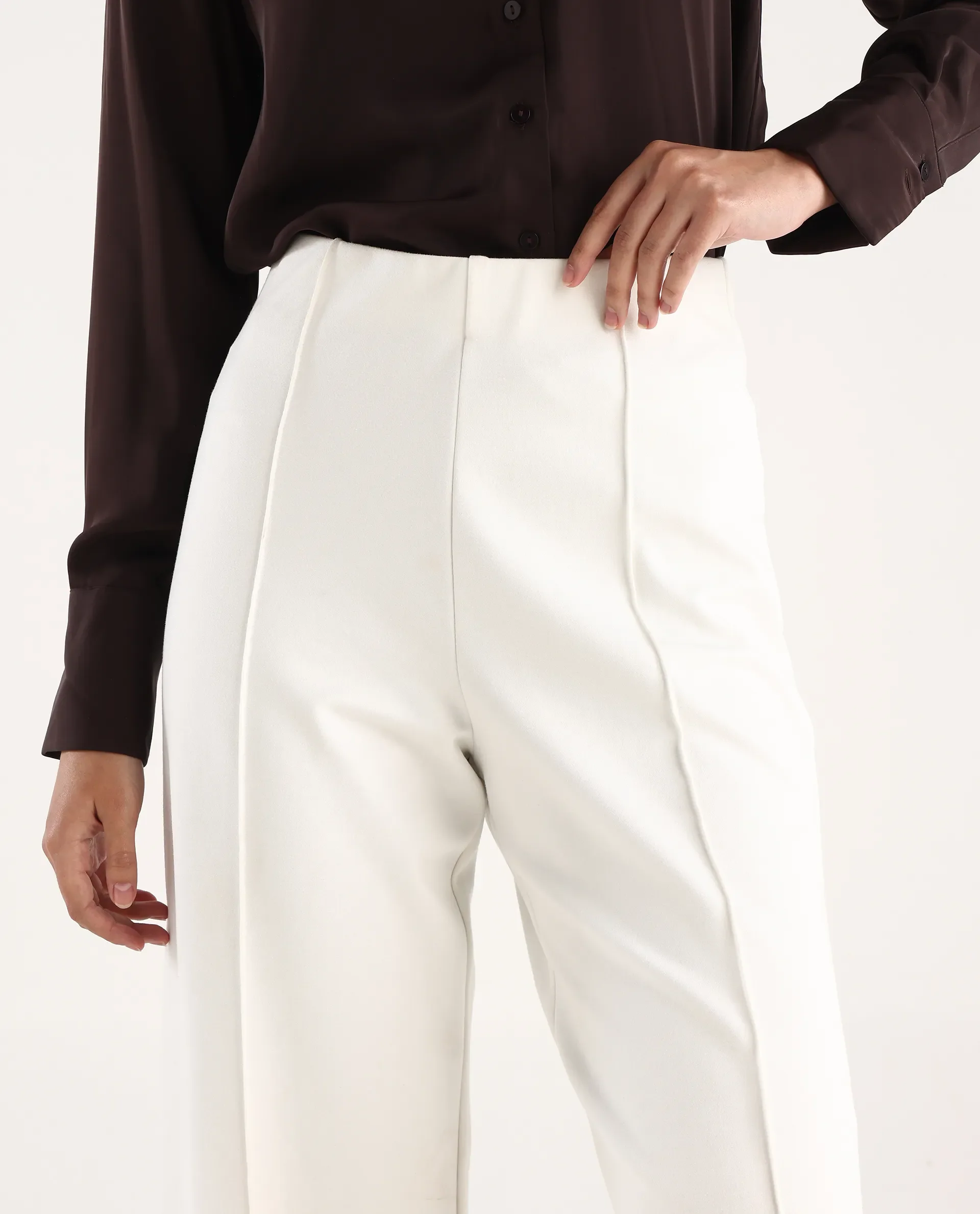 Rareism Women's Jancura Off White Nylon Straight Plain Trouser - Image 4