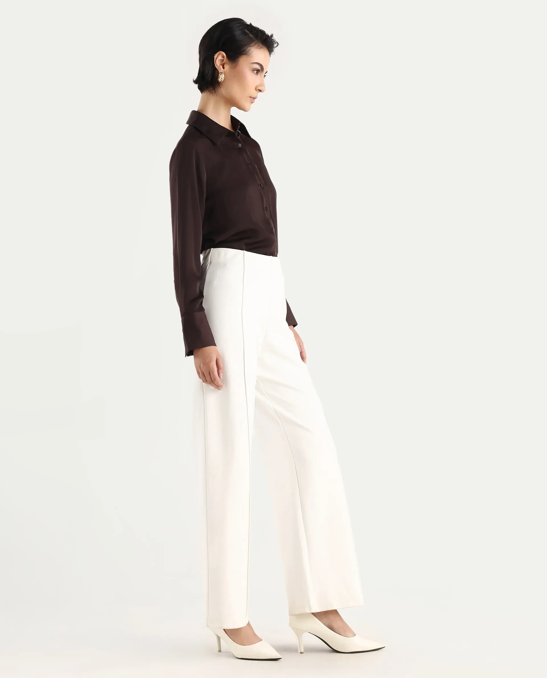 Rareism Women's Jancura Off White Nylon Straight Plain Trouser - Image 8