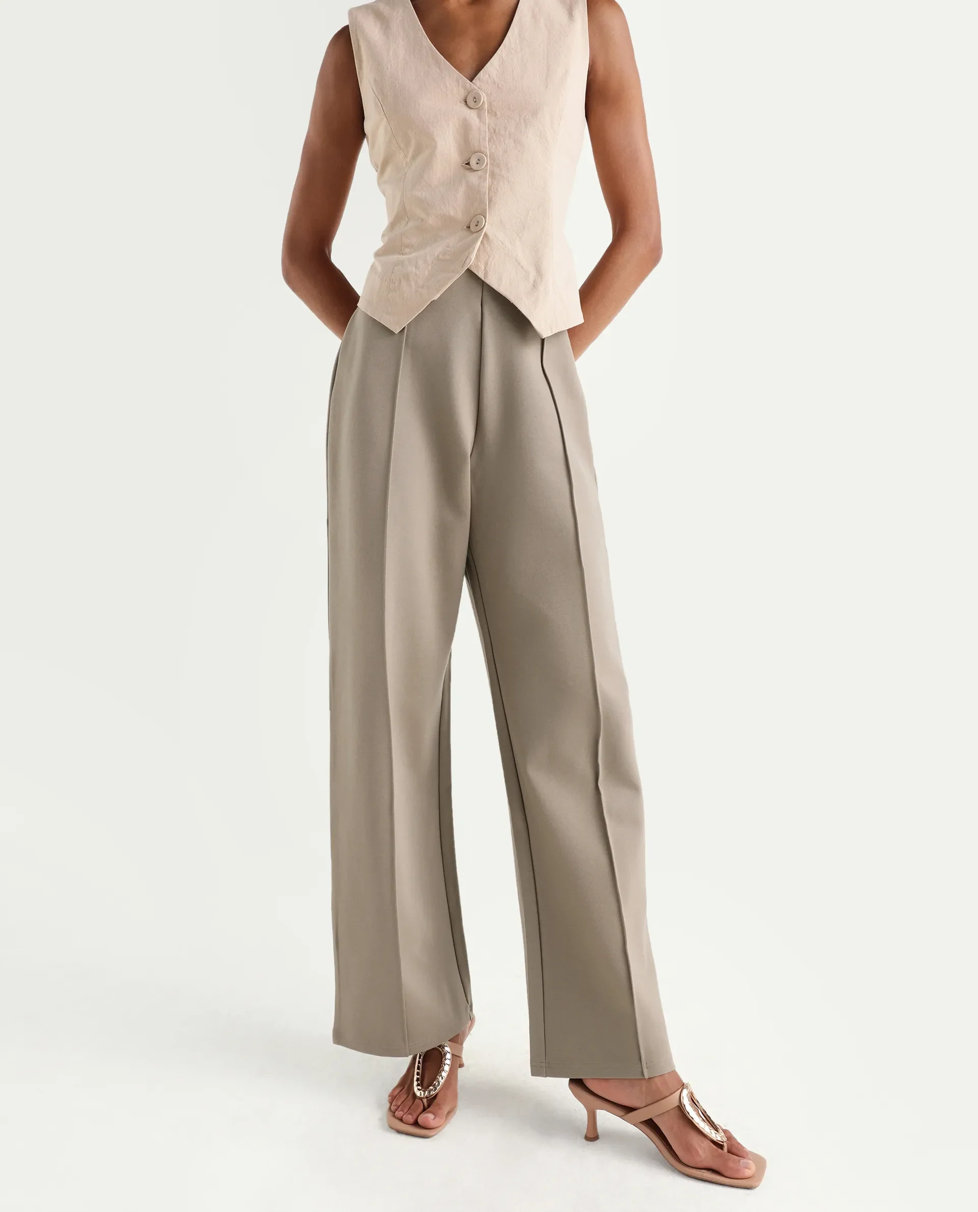 Rareism Women's Jancura-S26 Beige Viscose Blend Relaxed Fit Plain Trouser - Image 2