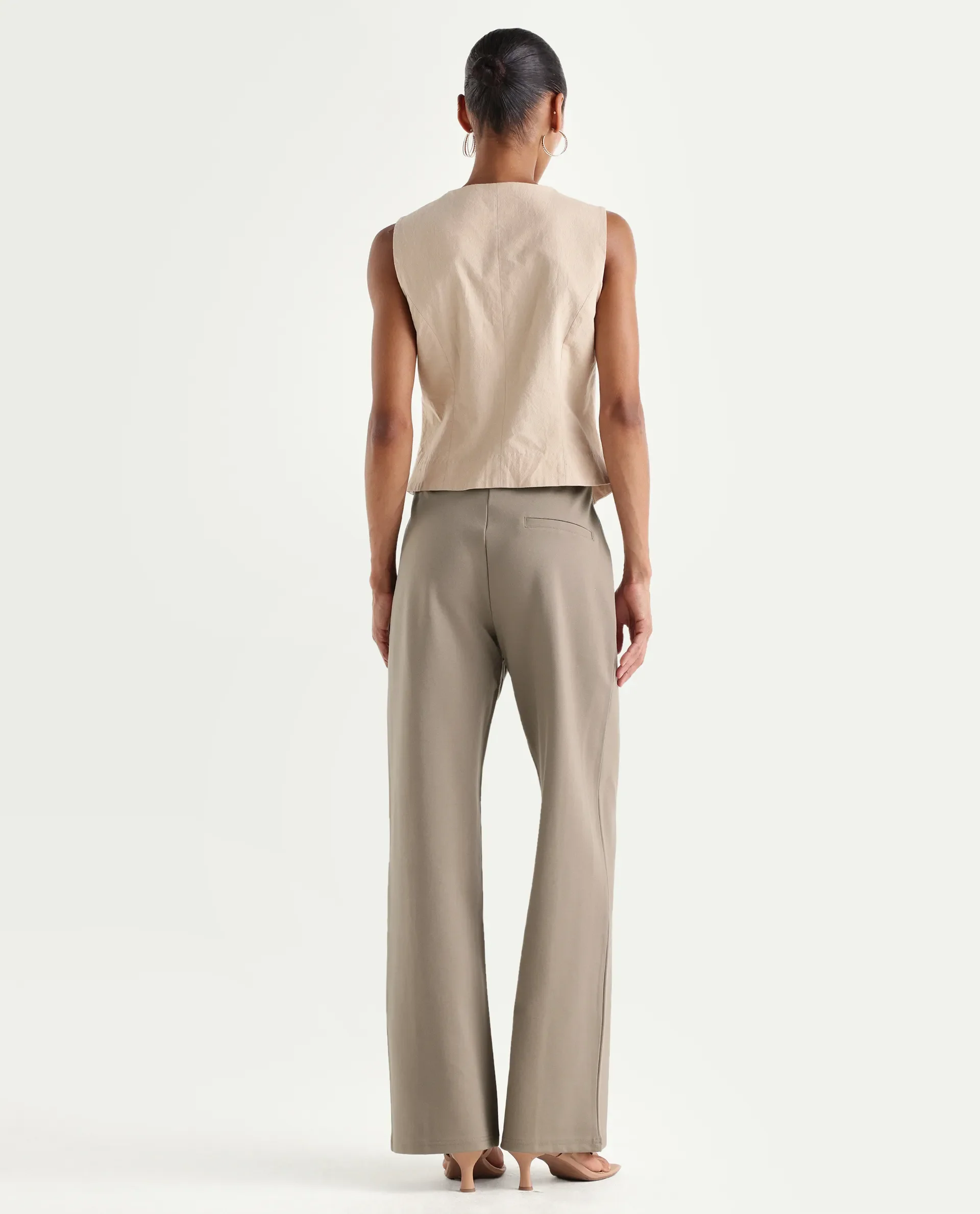 Rareism Women's Jancura-S26 Beige Viscose Blend Relaxed Fit Plain Trouser - Image 7