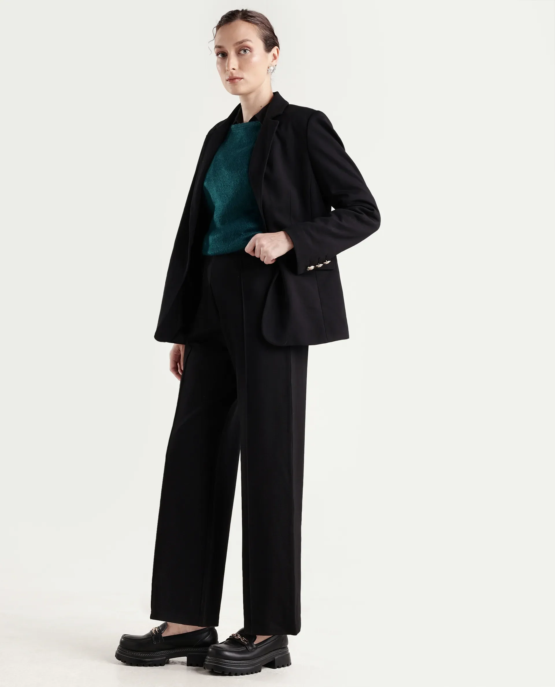 Rareism Women's Jancura-S26 Black Viscose Blend Relaxed Fit Plain Trouser - Image 5
