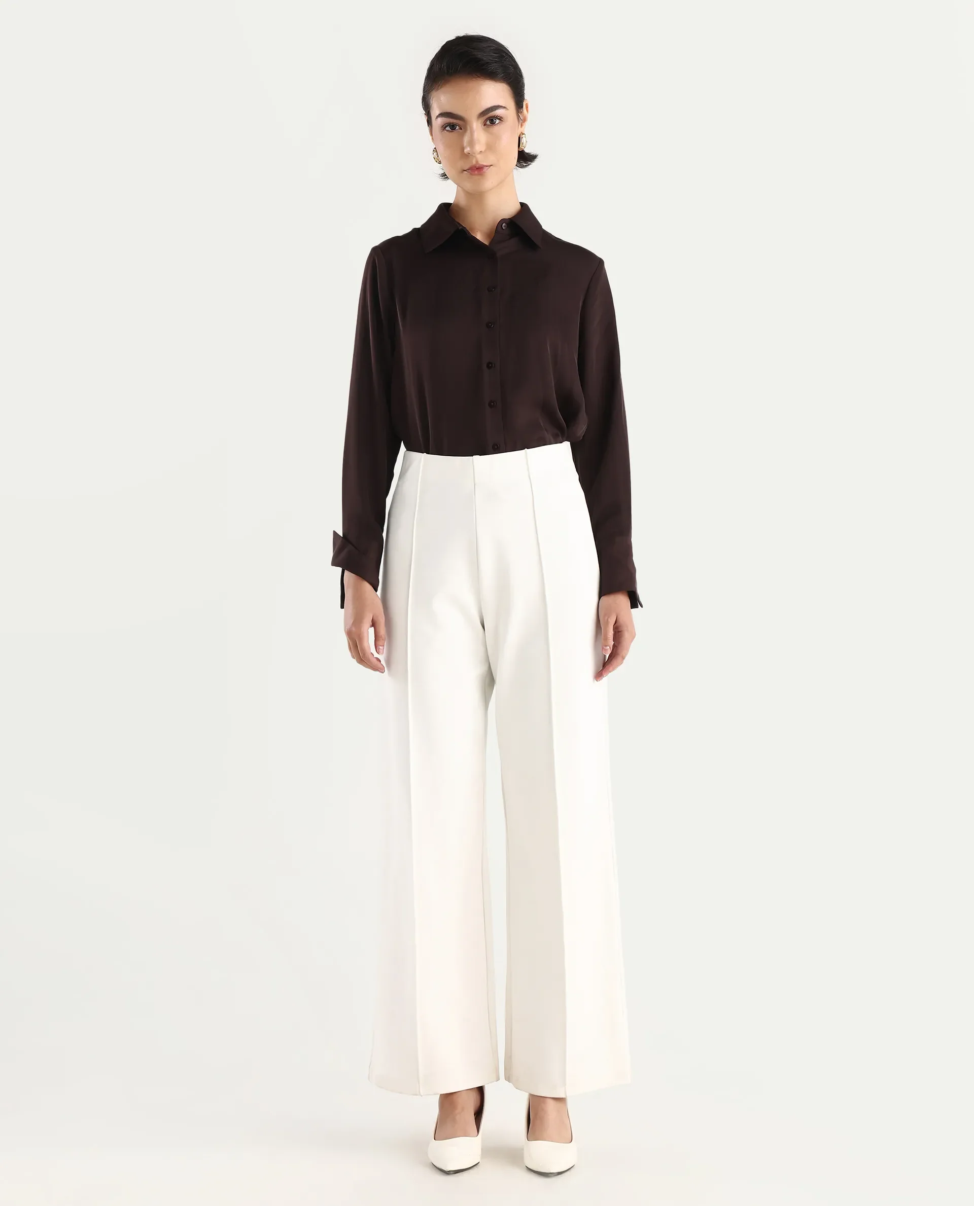 Rareism Women's Jancura-S26 Off White Viscose Blend Relaxed Fit Plain Trouser - Image 3