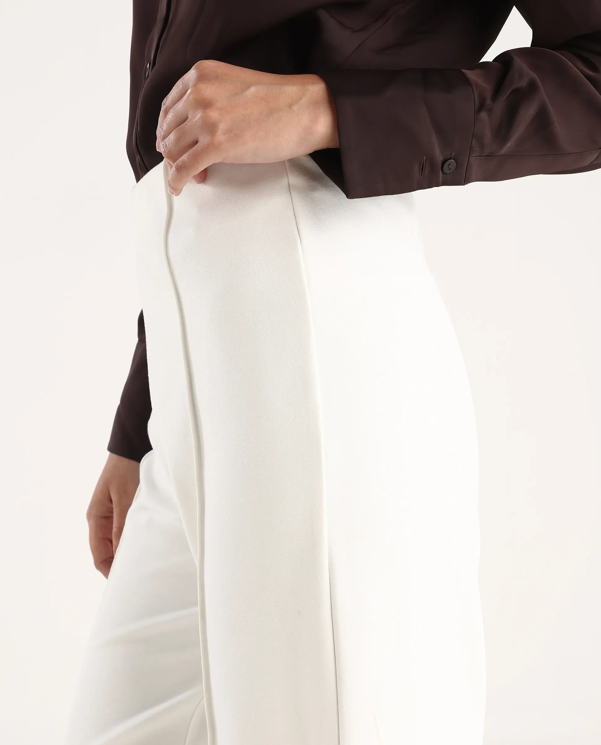 Rareism Women's Jancura-S26 Off White Viscose Blend Relaxed Fit Plain Trouser - Image 6