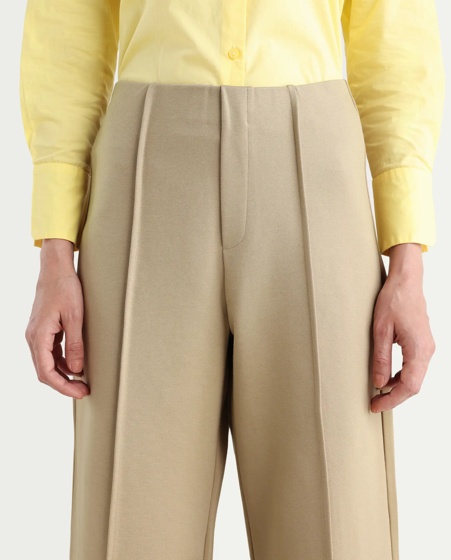 Rareism Women's Jancura Beige Rayon Blend Plain Ankle Length Bootcut Trouser - Image 4