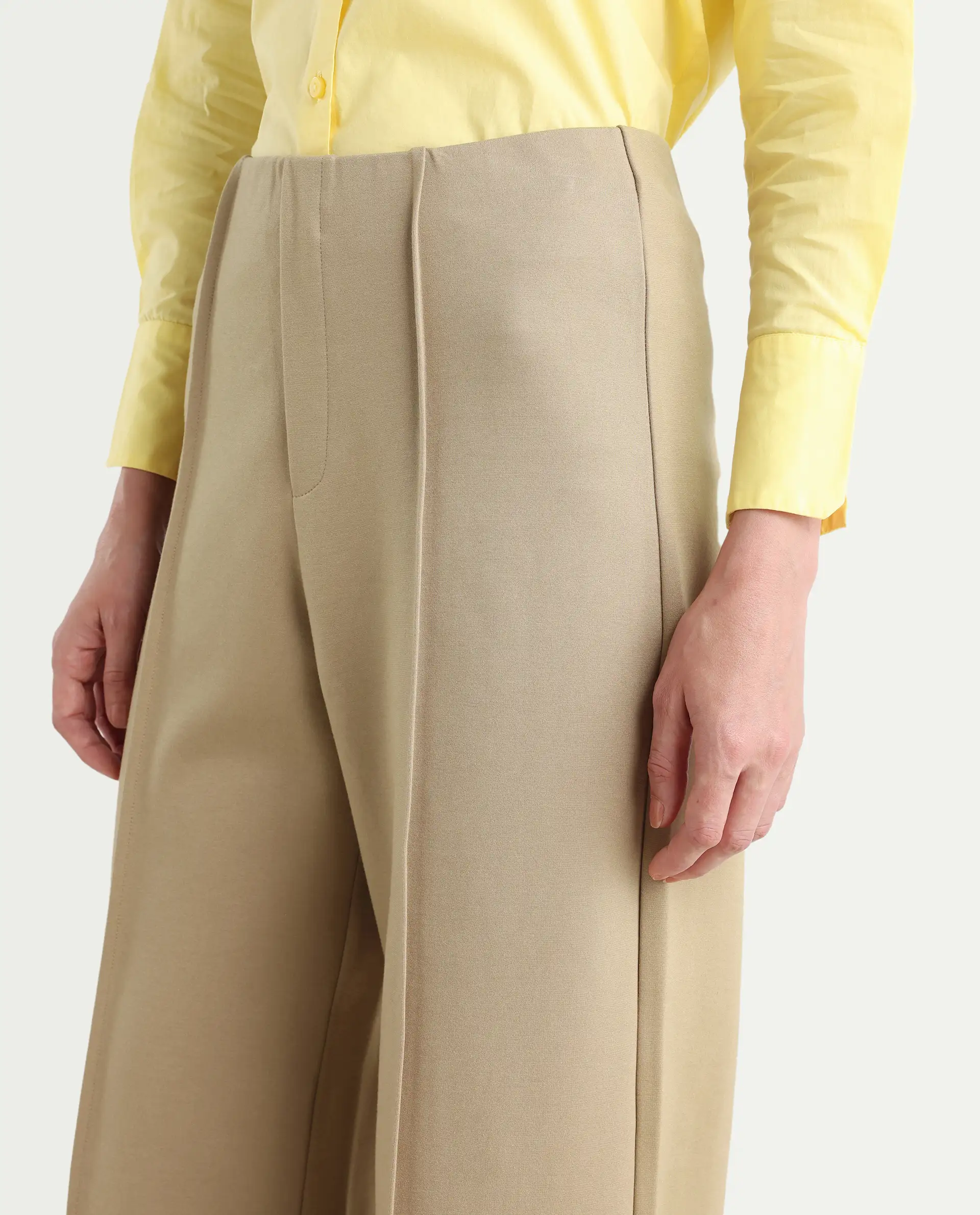 Rareism Women's Jancura Beige Rayon Blend Plain Ankle Length Bootcut Trouser - Image 5