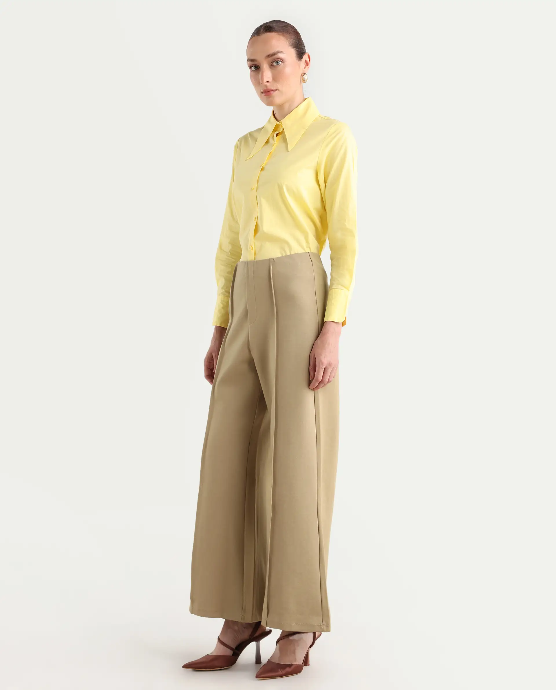 Rareism Women's Jancura Beige Rayon Blend Plain Ankle Length Bootcut Trouser - Image 7