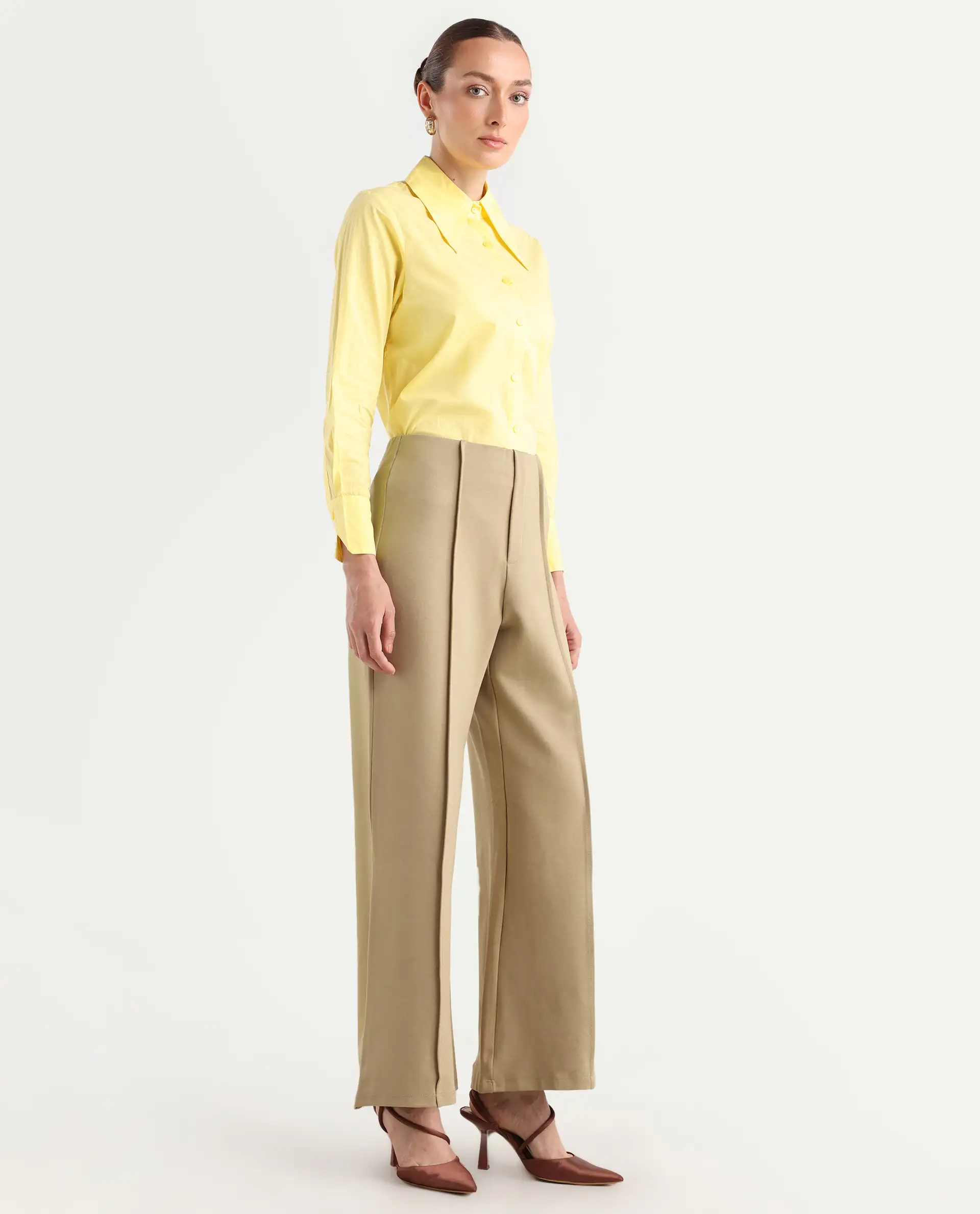 Rareism Women's Jancura Beige Rayon Blend Plain Ankle Length Bootcut Trouser - Image 8