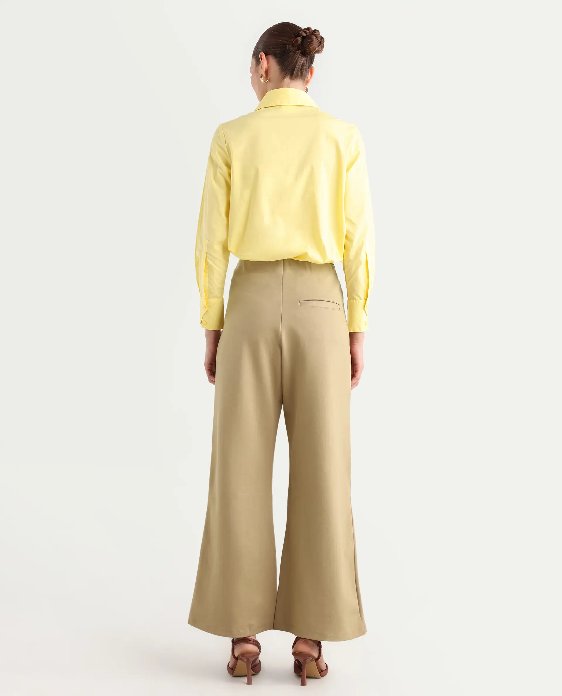 Rareism Women's Jancura Beige Rayon Blend Plain Ankle Length Bootcut Trouser - Image 9