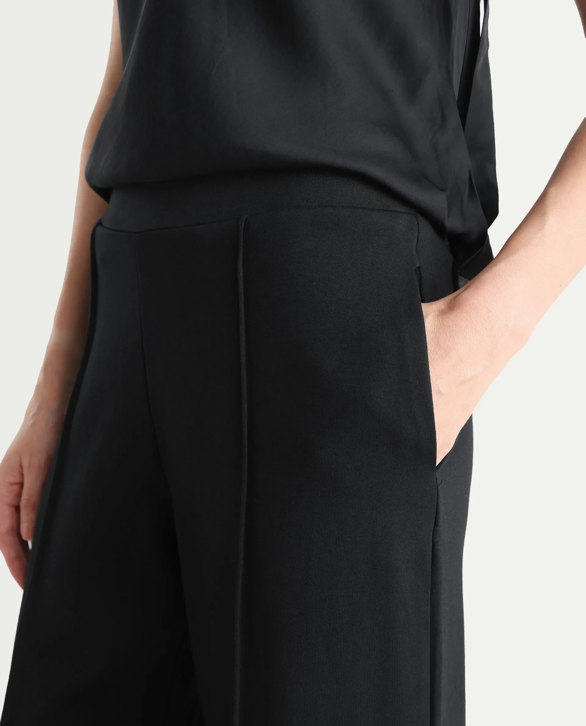 Rareism Women's Jancuri Black Rayon Blend Plain Ankle Length Straight Fit Travel Trouser - Image 6