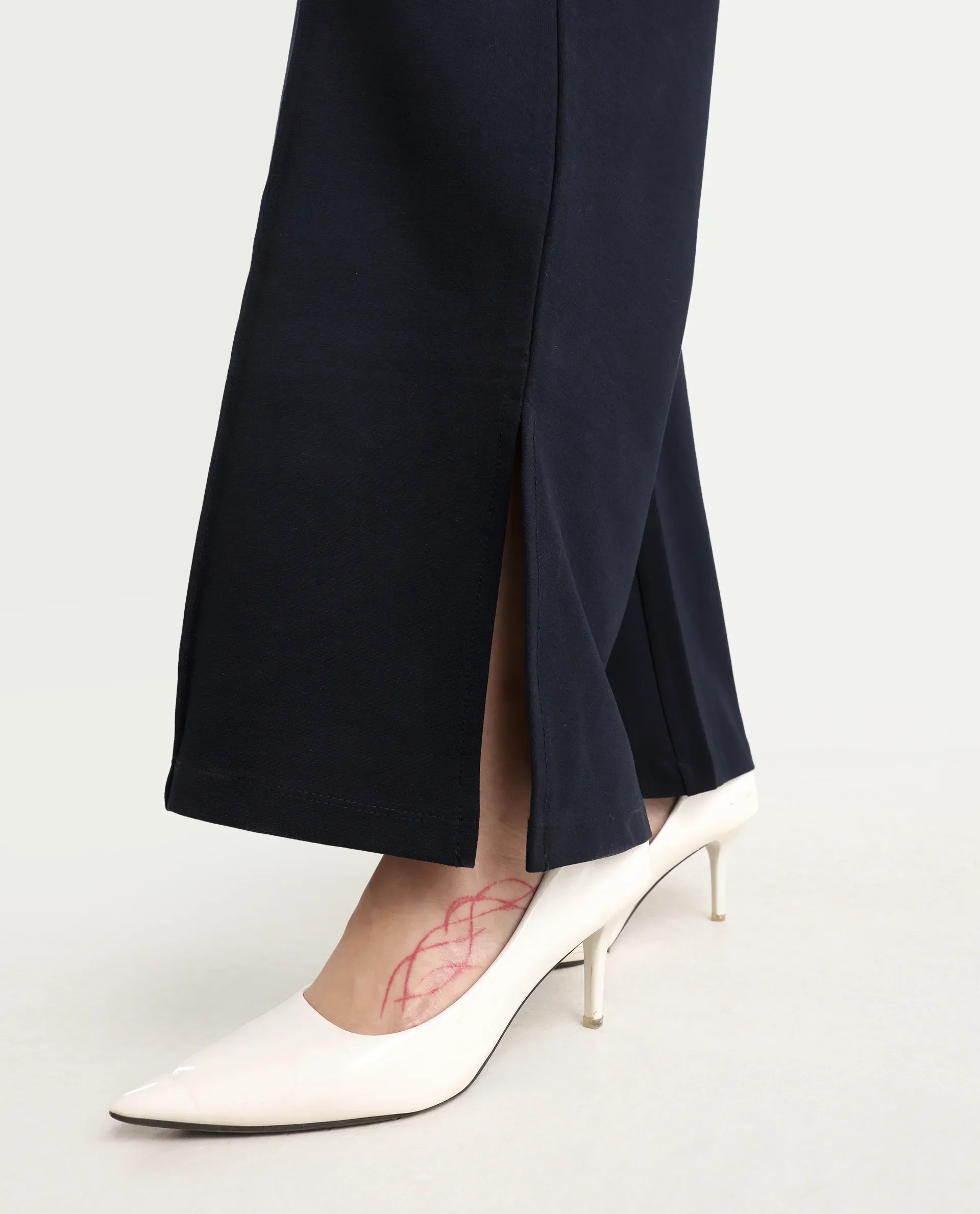 Rareism Women's Jancuri Navy Rayon Blend Plain Ankle Length Straight Fit Trouser - Image 5