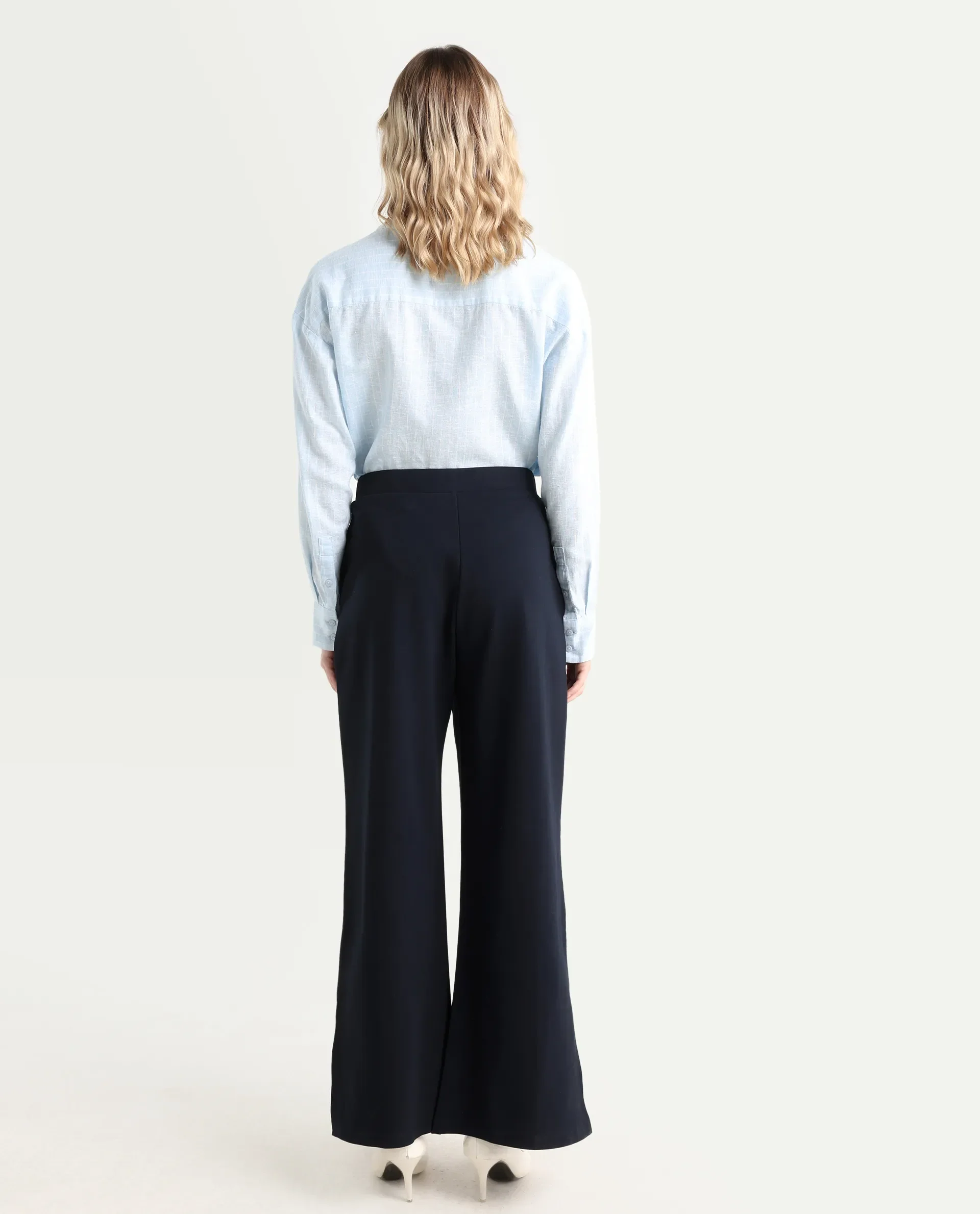 Rareism Women's Jancuri Navy Rayon Blend Plain Ankle Length Straight Fit Trouser - Image 8
