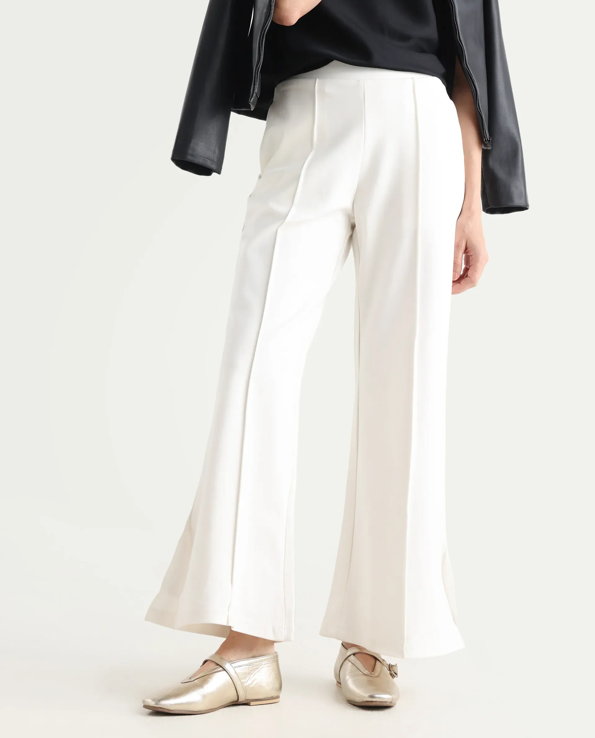 Rareism Women's Jancuri Off White Rayon Blend Plain Ankle Length Straight Fit Trouser - Image 2