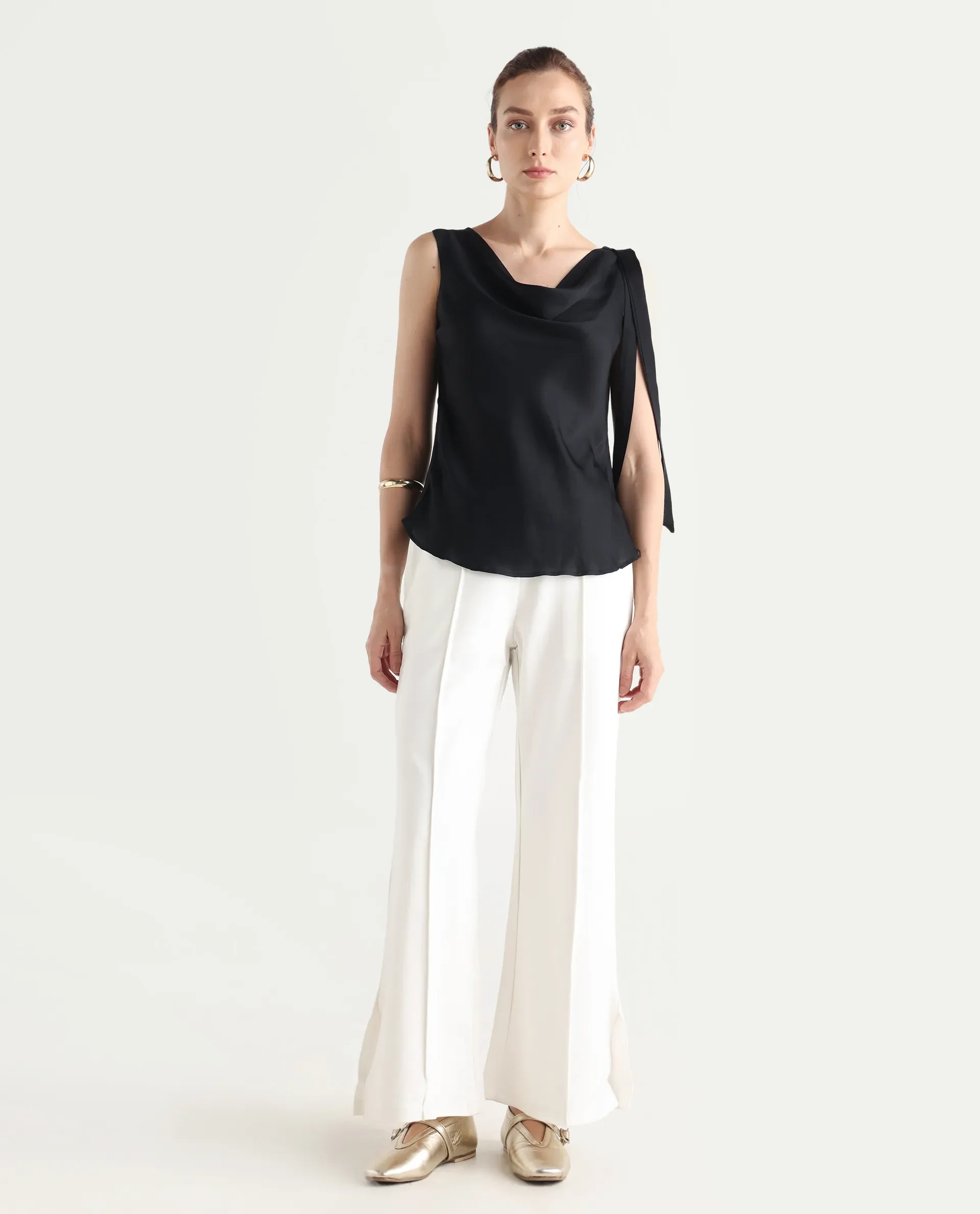 Rareism Women's Jancuri Off White Rayon Blend Plain Ankle Length Straight Fit Trouser - Image 3