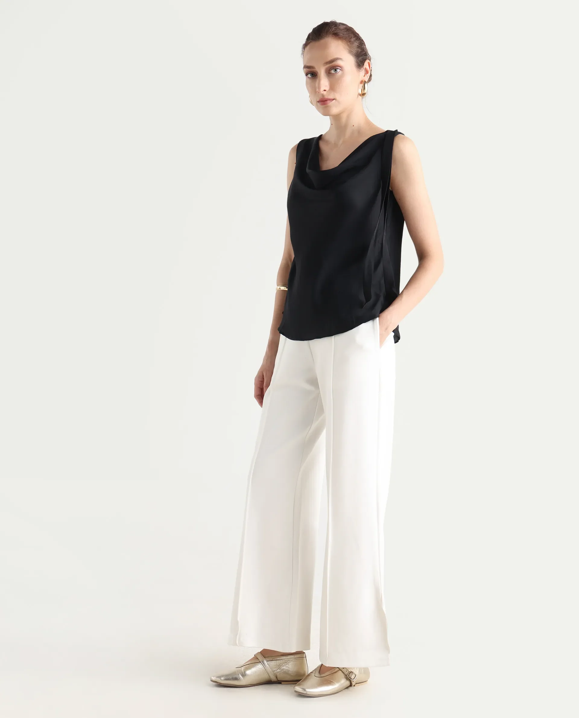 Rareism Women's Jancuri Off White Rayon Blend Plain Ankle Length Straight Fit Trouser - Image 6