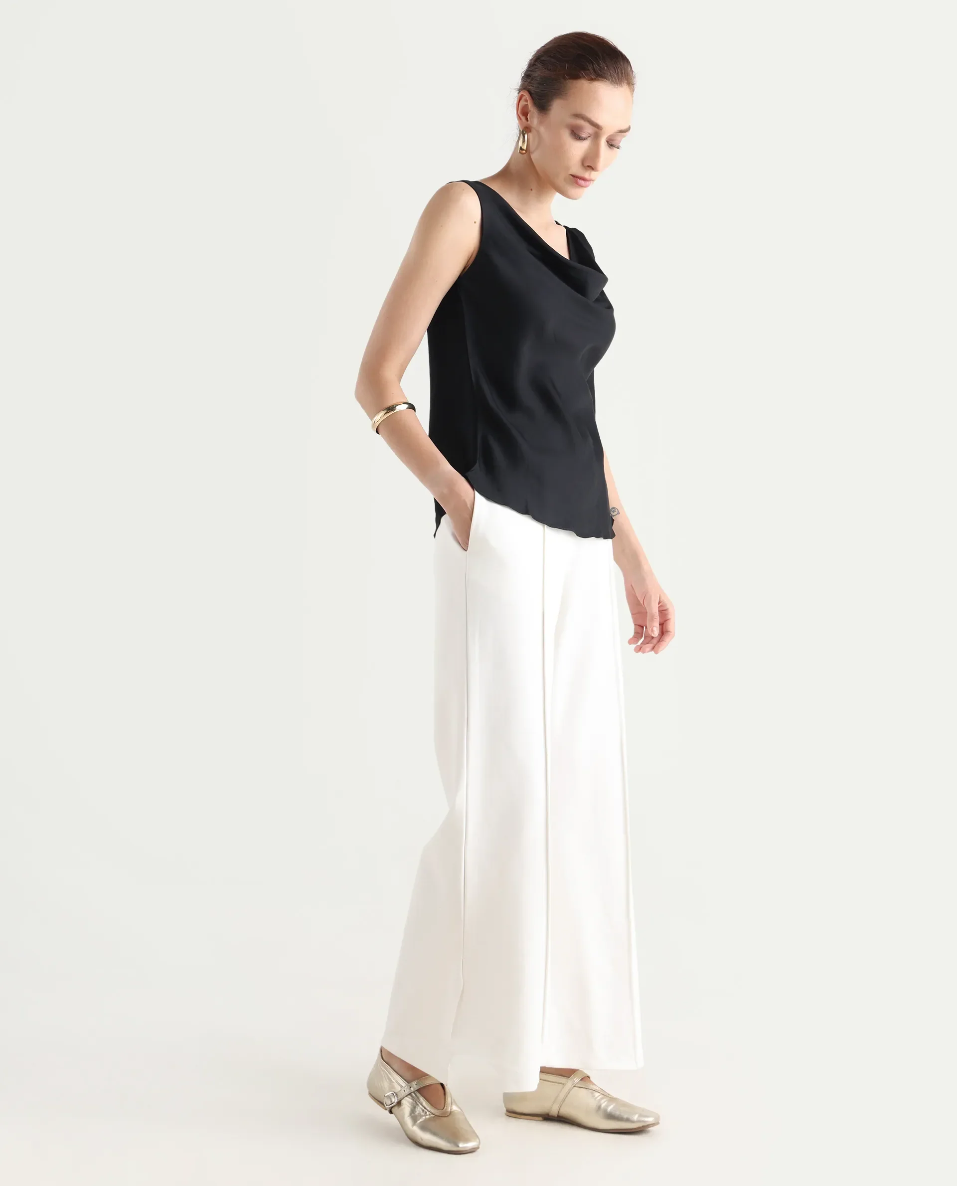 Rareism Women's Jancuri Off White Rayon Blend Plain Ankle Length Straight Fit Trouser - Image 7
