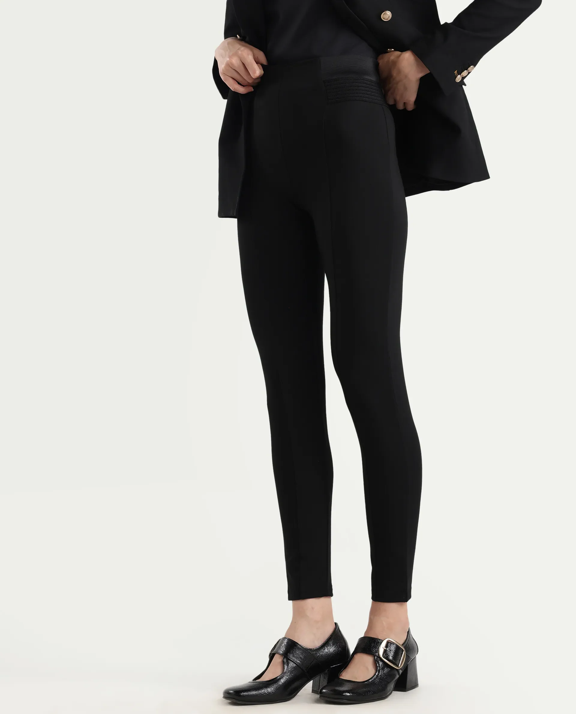 Rareism Women's Jancuro Black Nylon Skinny Fit Plain Trouser - Image 2