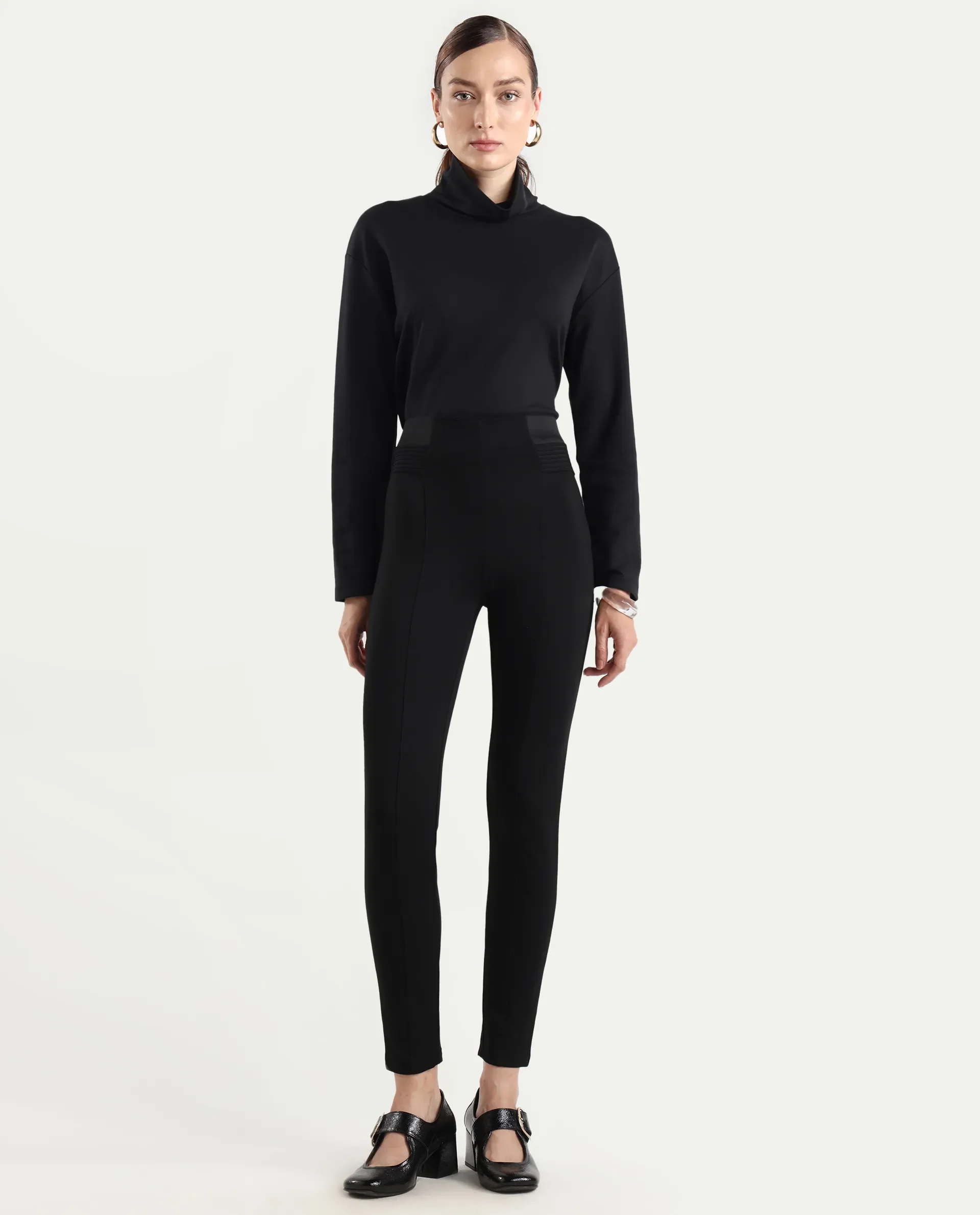 Rareism Women's Jancuro Black Nylon Skinny Fit Plain Trouser - Image 4