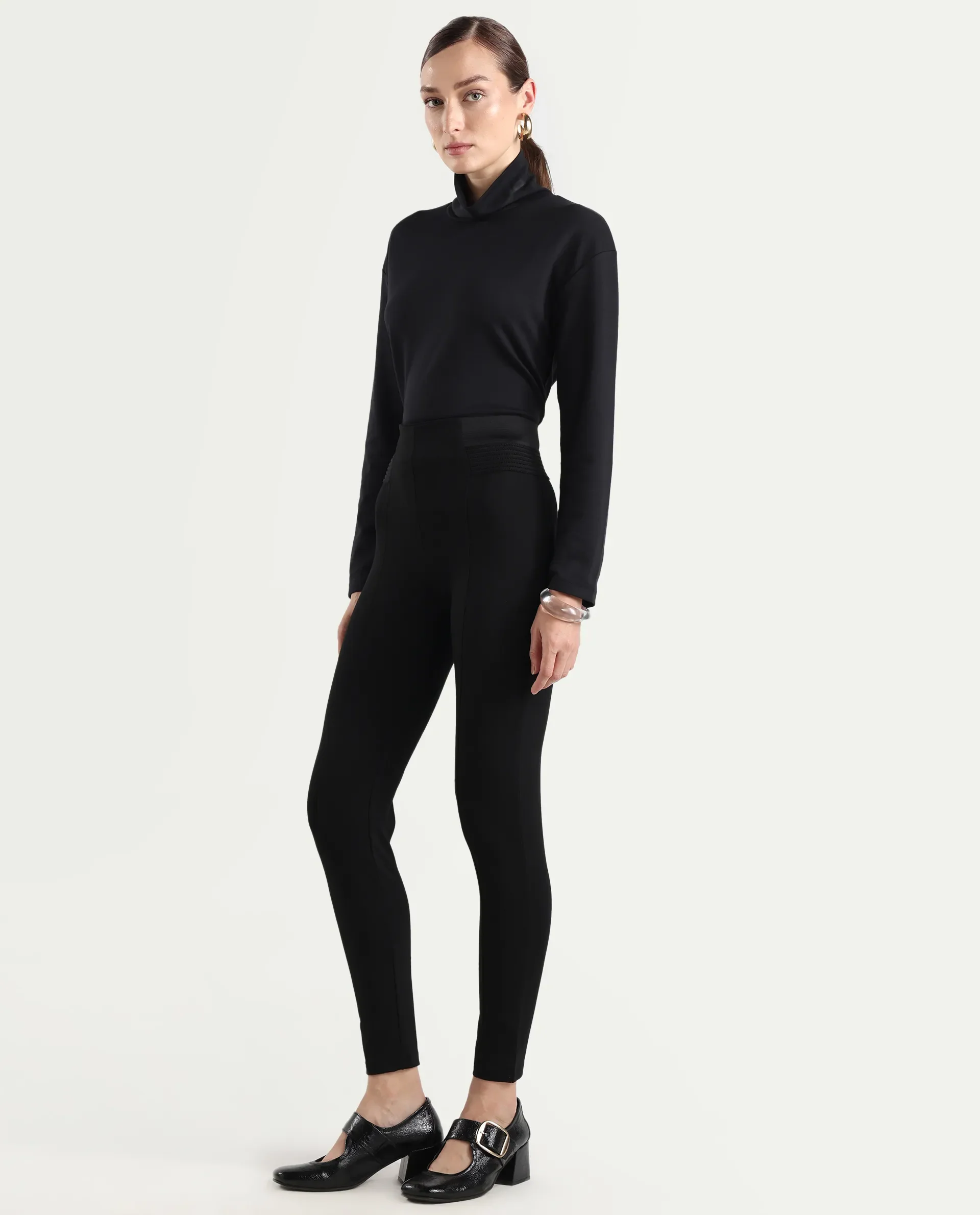 Rareism Women's Jancuro Black Nylon Skinny Fit Plain Trouser - Image 5