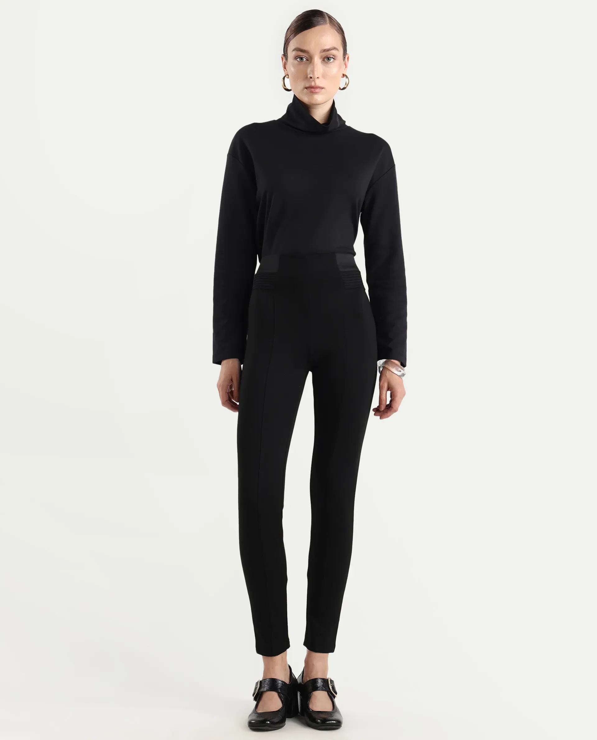 Rareism Women's Jancuro Black Nylon Skinny Fit Plain Trouser - Image 6