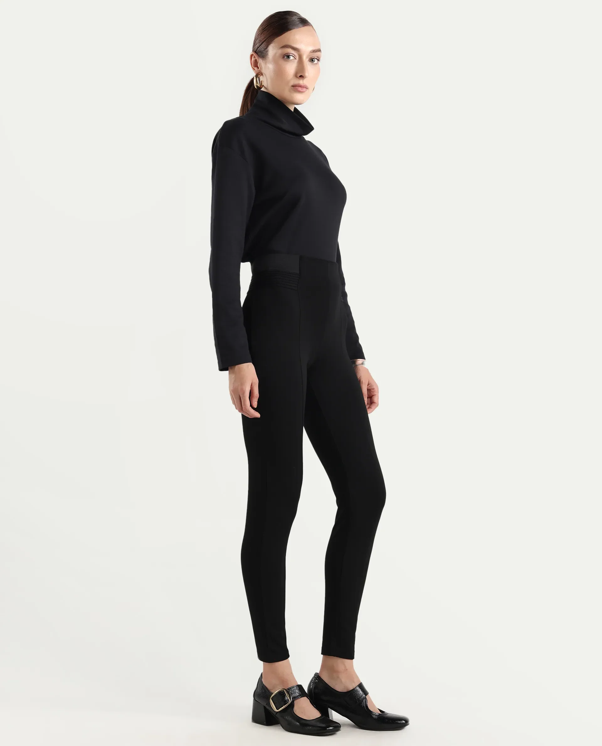 Rareism Women's Jancuro Black Nylon Skinny Fit Plain Trouser - Image 7