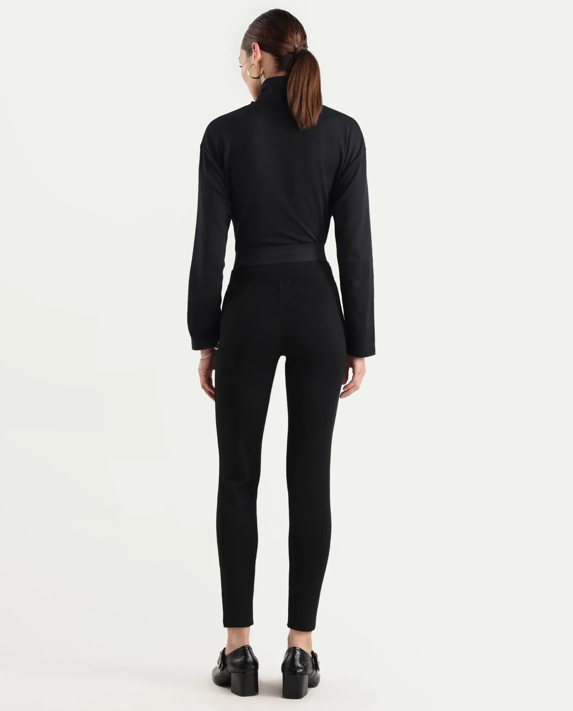 Rareism Women's Jancuro Black Nylon Skinny Fit Plain Trouser - Image 8