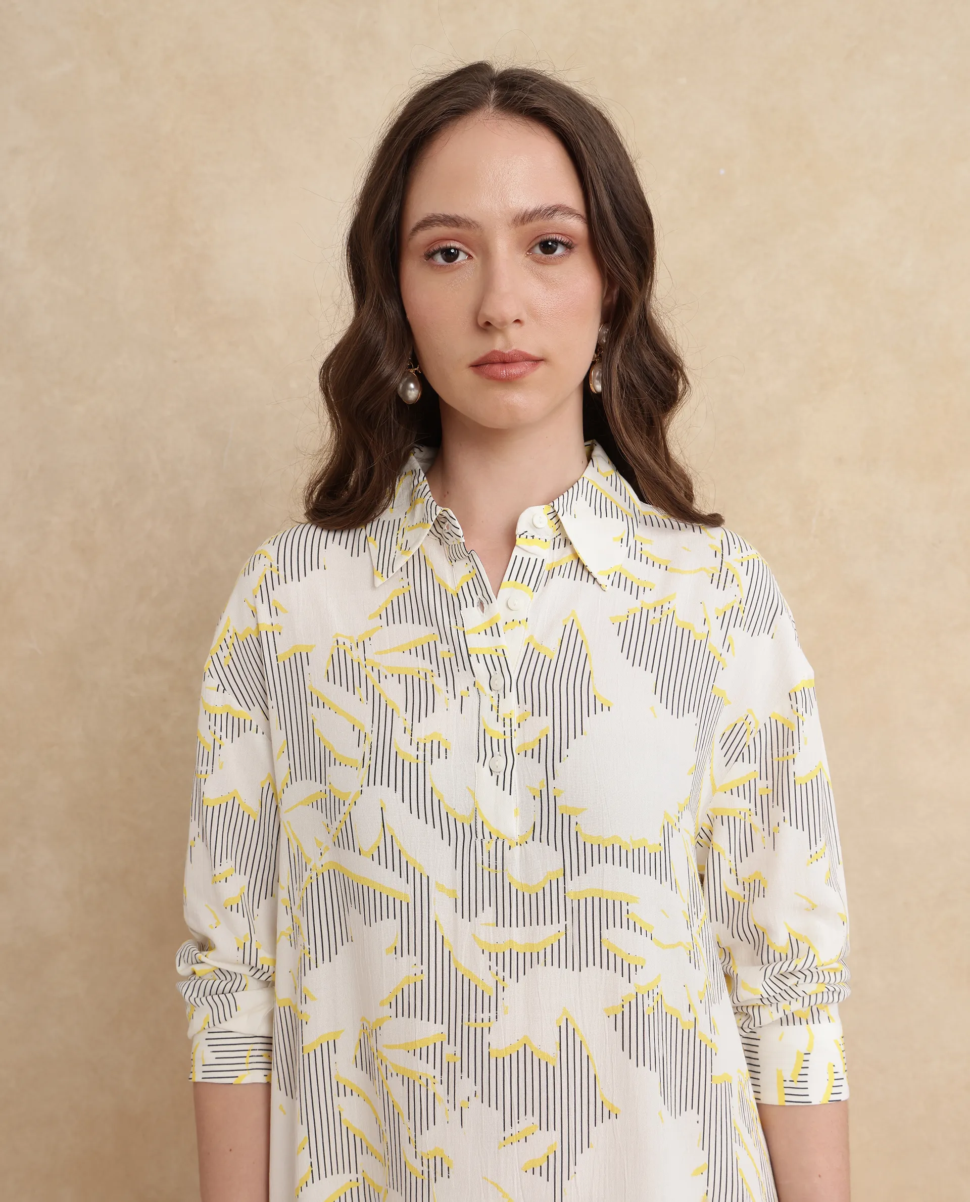 Rareism Women's Jandop Light Multi Cotton Spread Collar Abstract Print Cuffed Sleeve Mini A-Line Dress - Image 4