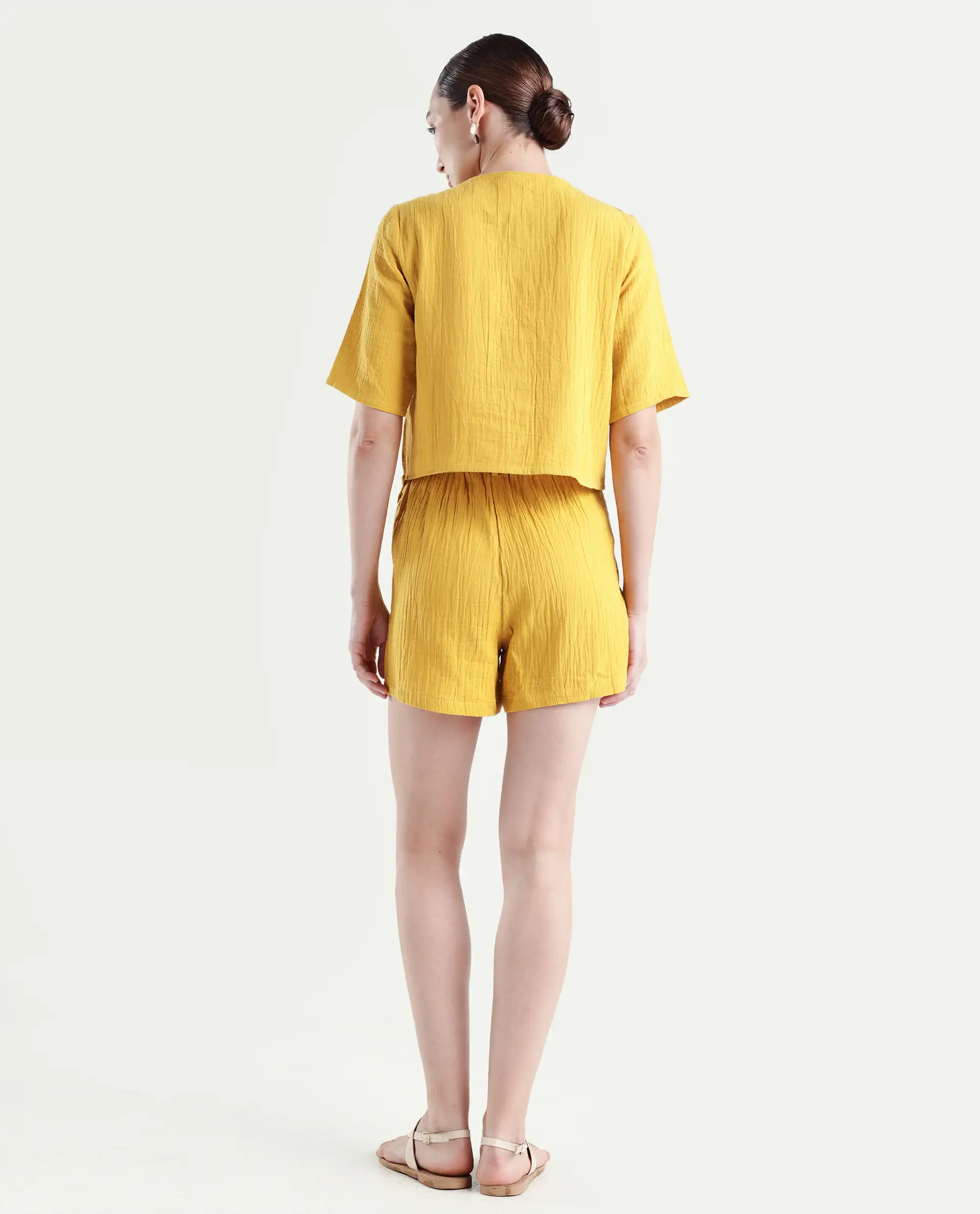 Rareism Women's Jandren B Mustard Cotton Plain Mini Regular Fit Shorts - Image 7