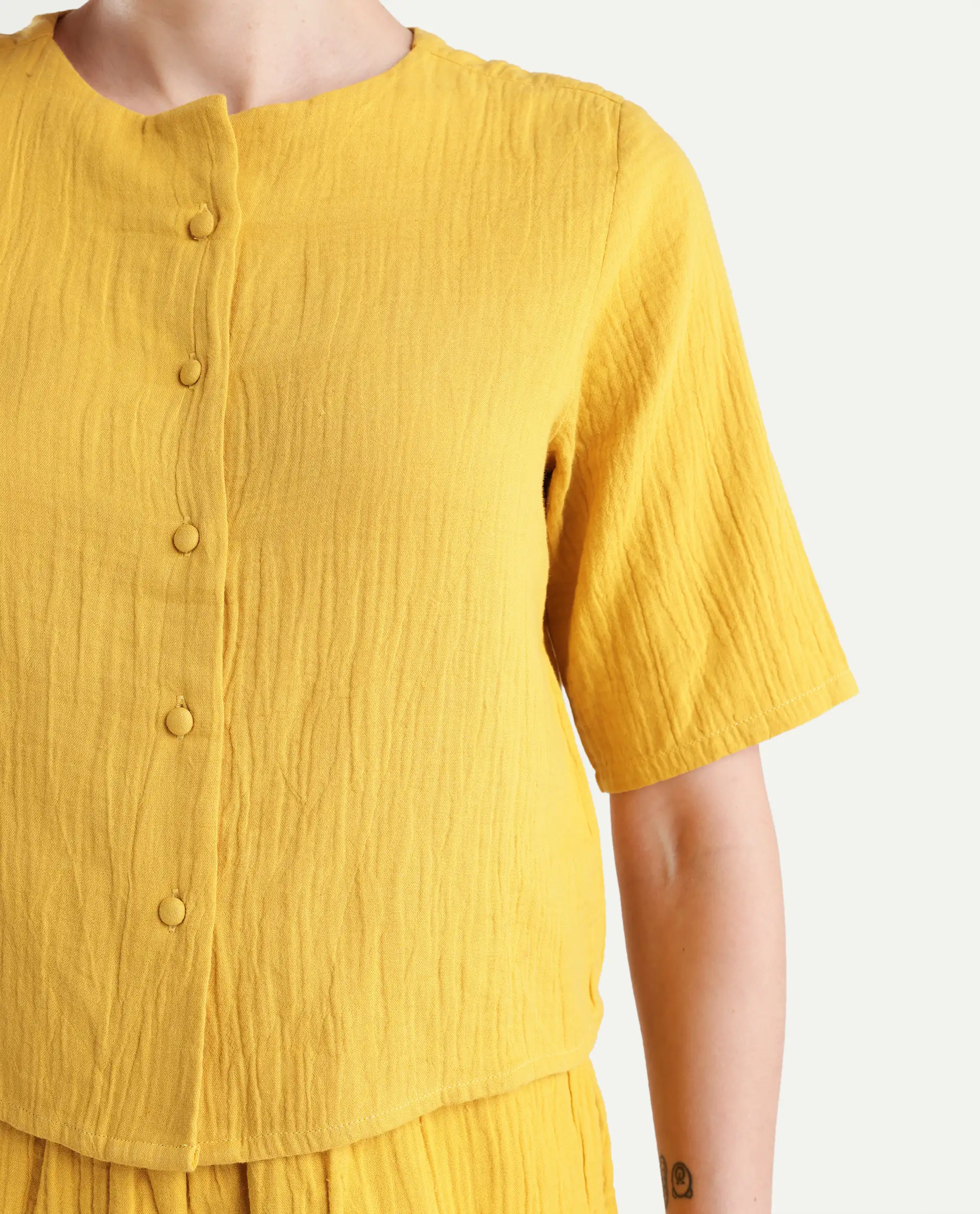Rareism Women's Jandren T Mustard Cotton Round Neck Plain Relaxed Fit Top - Image 4