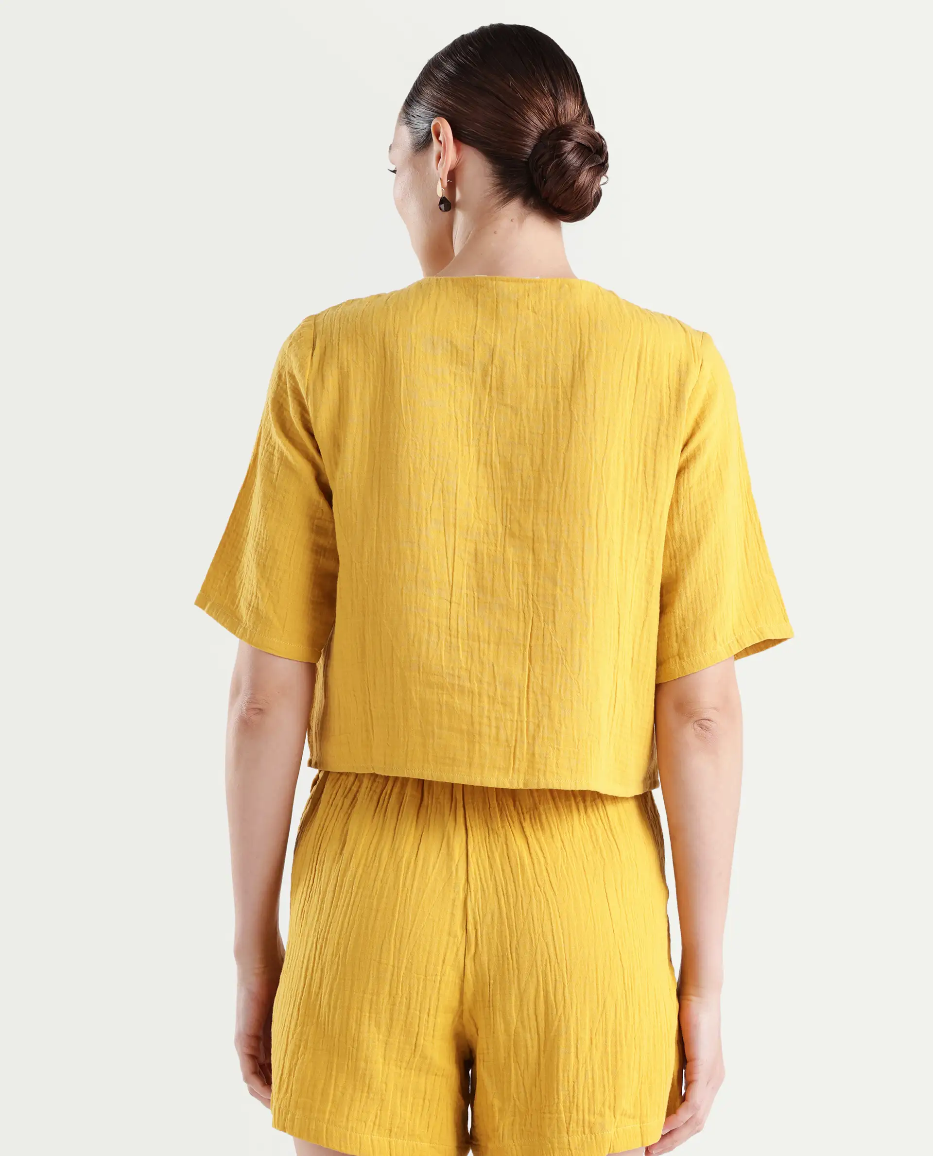 Rareism Women's Jandren T Mustard Cotton Round Neck Plain Relaxed Fit Top - Image 7
