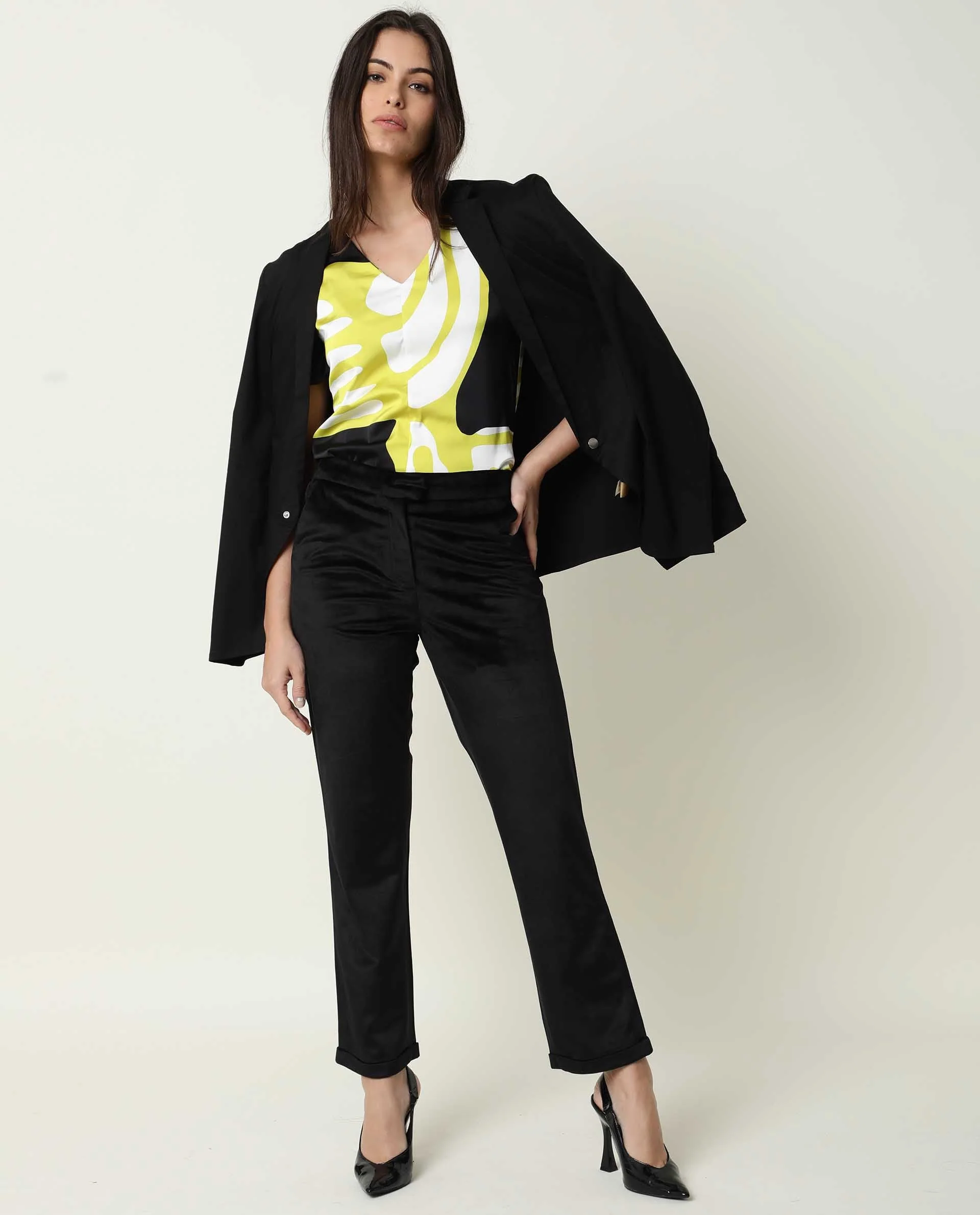 Rareism Womens Jane Black Top Modal Fabric Full Sleeve V Neck - Image 2