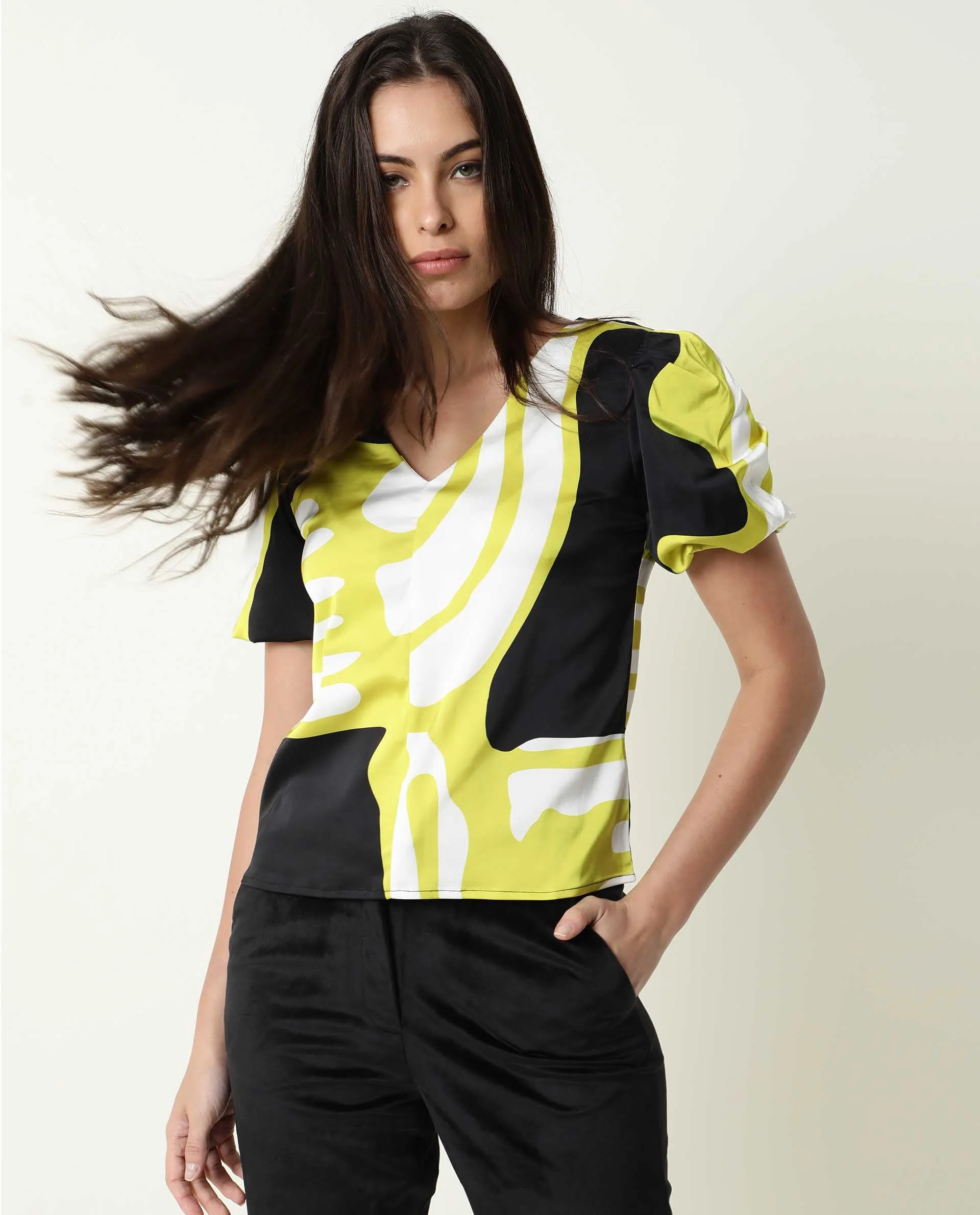 Rareism Womens Jane Black Top Modal Fabric Full Sleeve V Neck - Image 4
