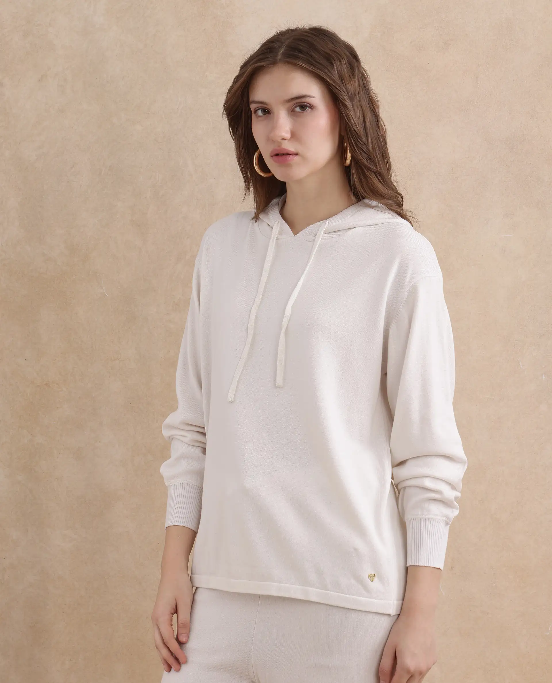 Rareism Women's Janfinn T Off White Viscose Blend Hooded Plain Relaxed Fit Top - Image 5