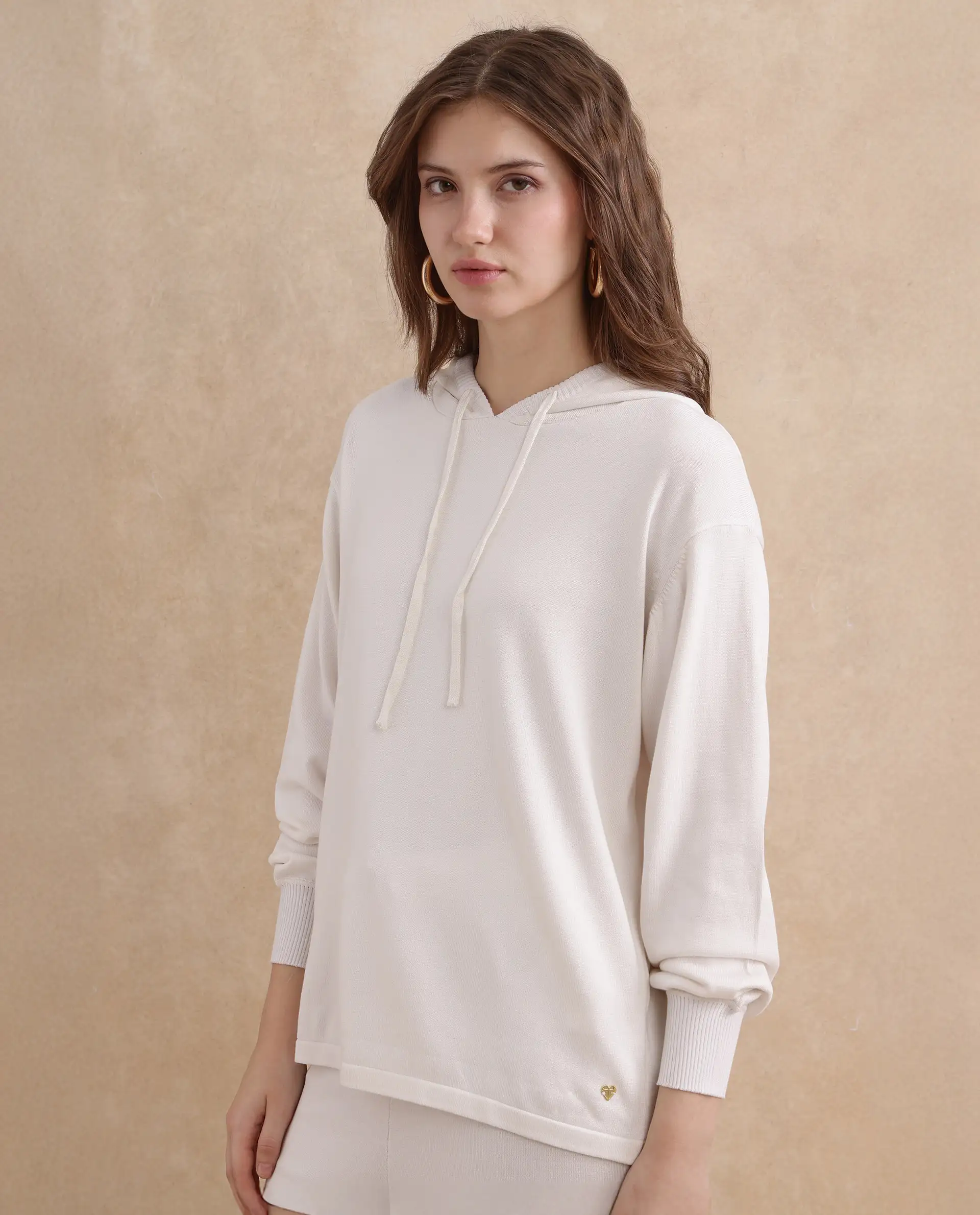 Rareism Women's Janfinn T Off White Viscose Blend Hooded Plain Relaxed Fit Top - Image 7