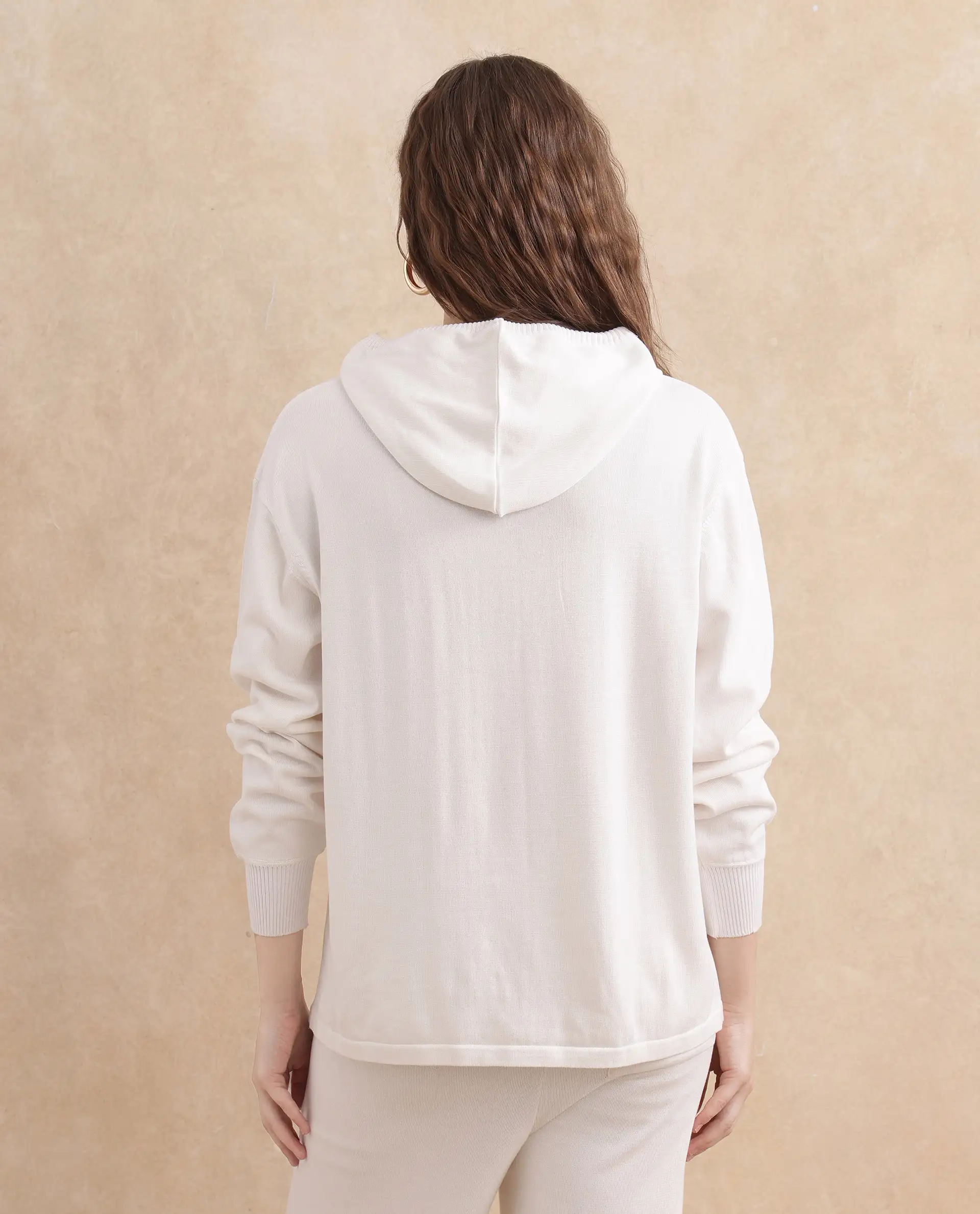 Rareism Women's Janfinn T Off White Viscose Blend Hooded Plain Relaxed Fit Top - Image 8
